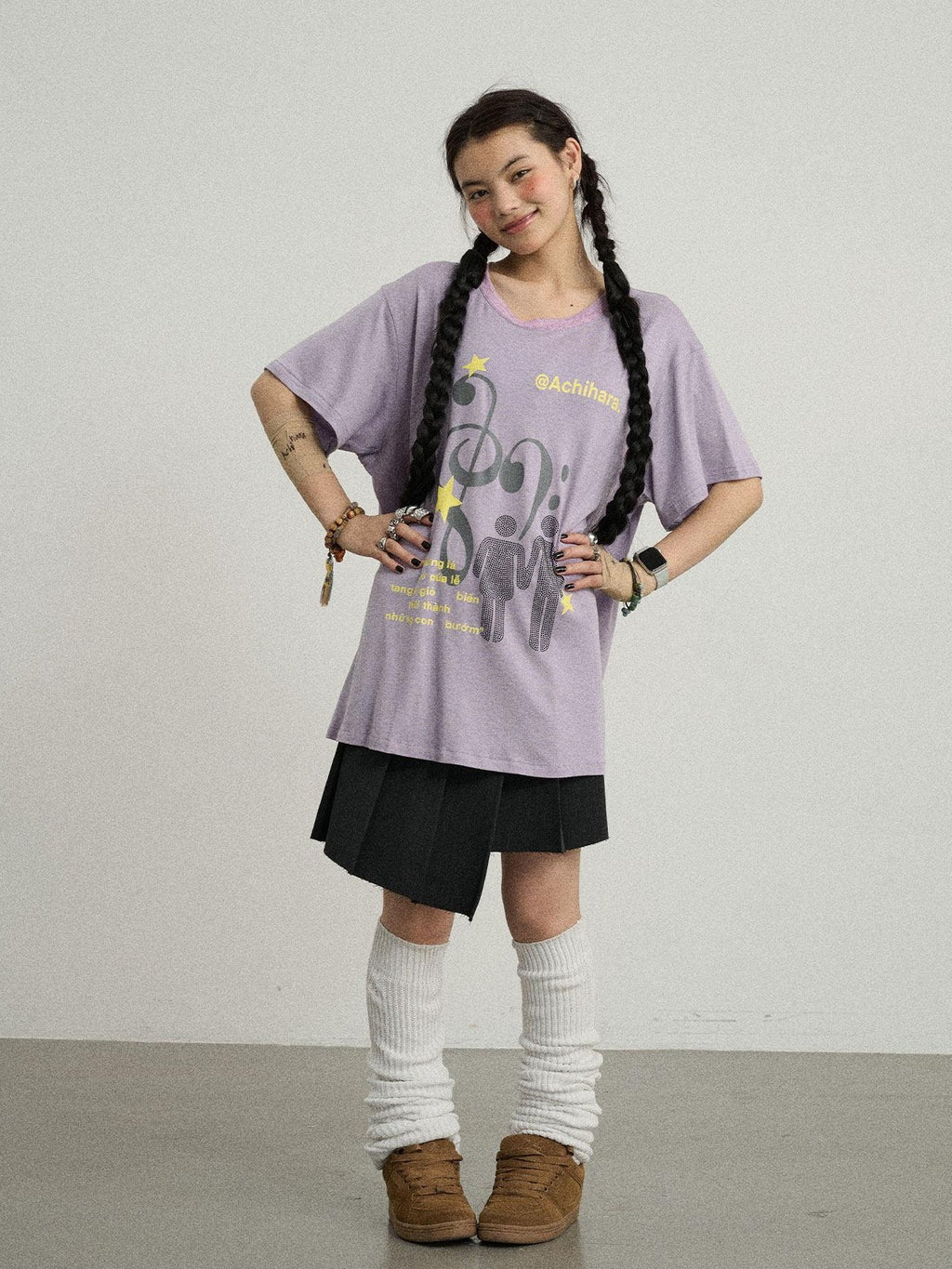 Achihara Electric Creative Print Women'S Lyocell Wool Blend Oversized T-Shirts