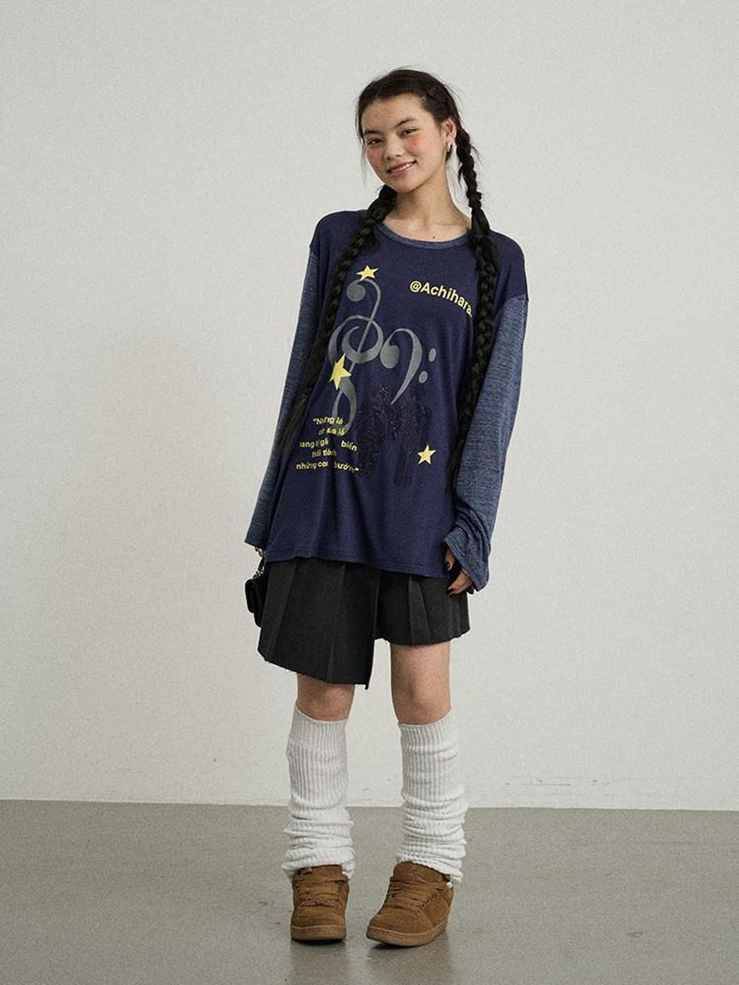 Achihara Electric Creative Print Women'S Lyocell Wool Blend Oversized T-Shirts