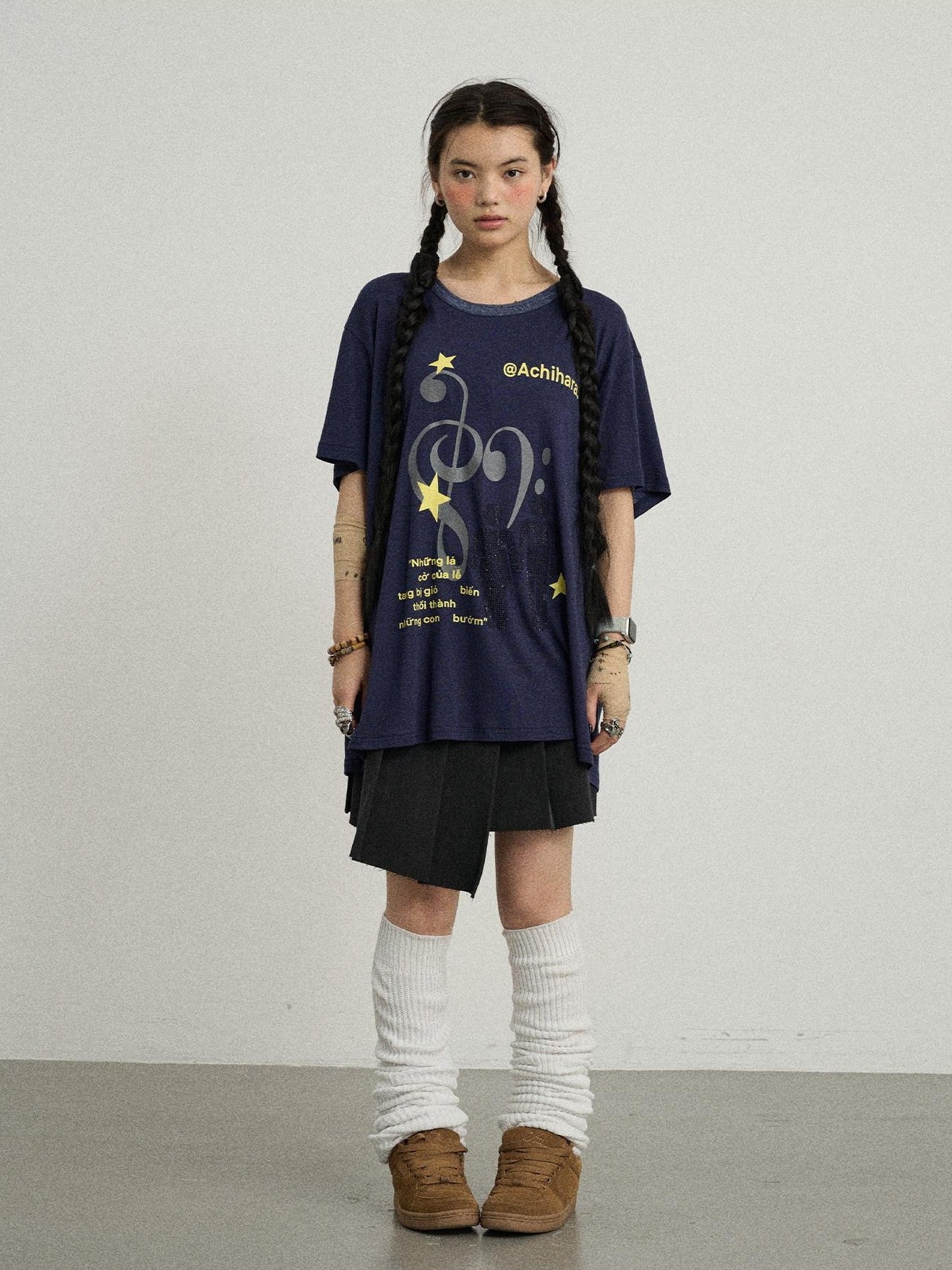Achihara Electric Creative Print Women'S Lyocell Wool Blend Oversized T-Shirts