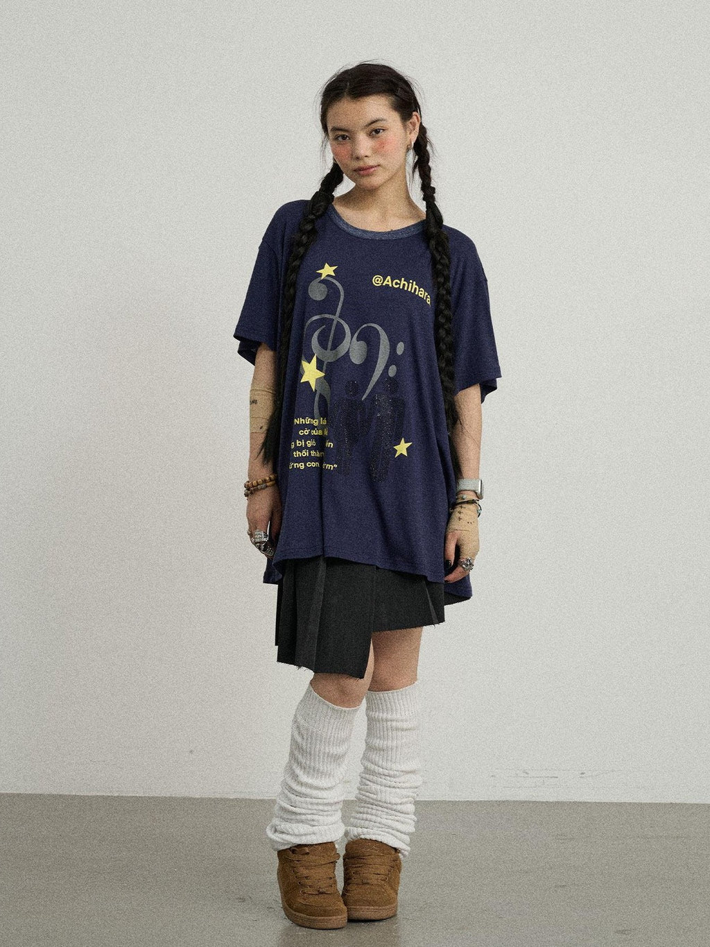 Achihara Electric Creative Print Women'S Lyocell Wool Blend Oversized T-Shirts
