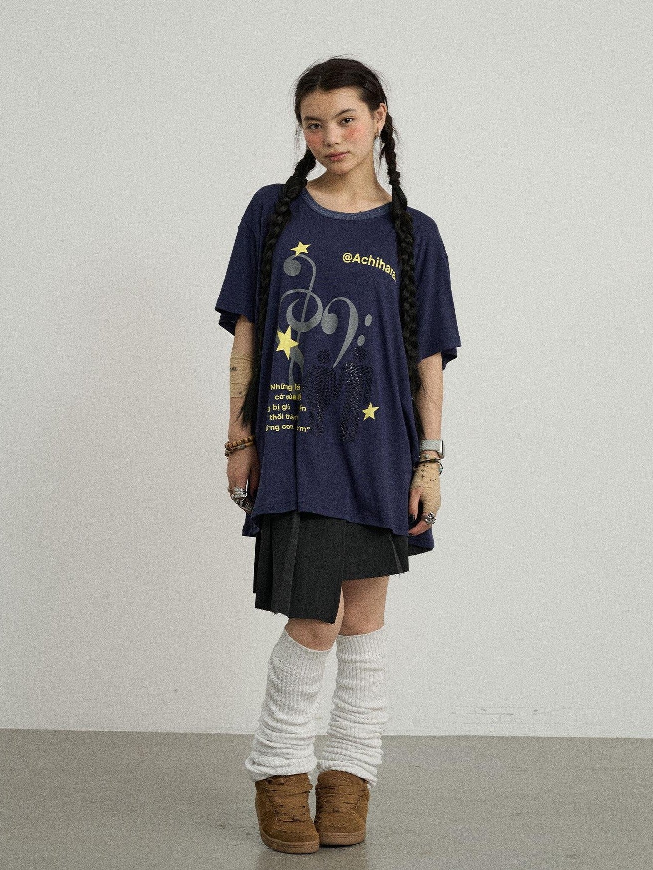 Achihara Electric Creative Print Women'S Lyocell Wool Blend Oversized T-Shirts