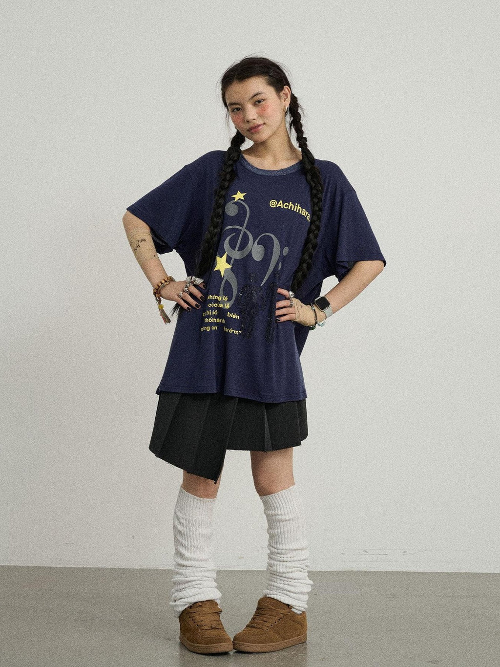 Achihara Electric Creative Print Women'S Lyocell Wool Blend Oversized T-Shirts
