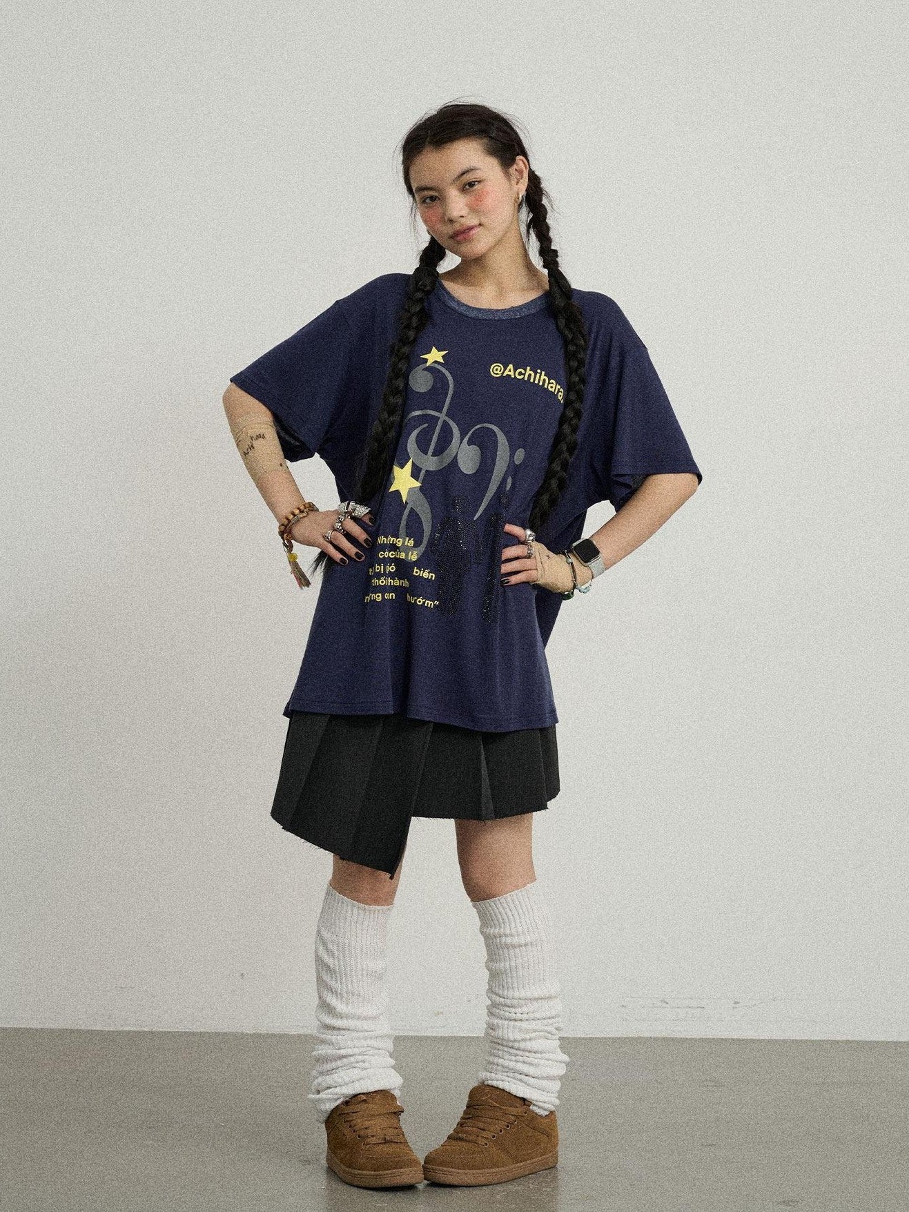 Achihara Electric Creative Print Women'S Lyocell Wool Blend Oversized T-Shirts