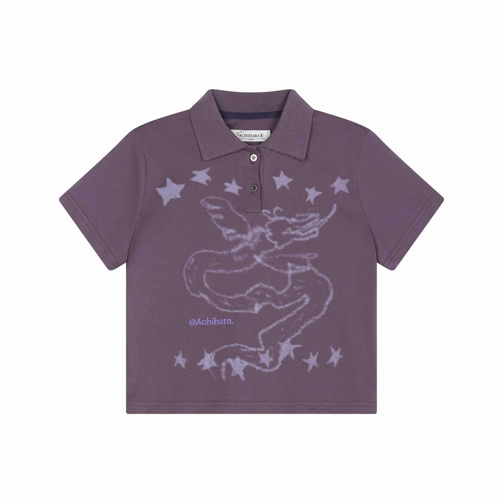 Achihara_Electronic_Dragon_Print_Polo_Women'S_Cotton_Blend_Short_Sleeve_T-Shirts_MISSTT