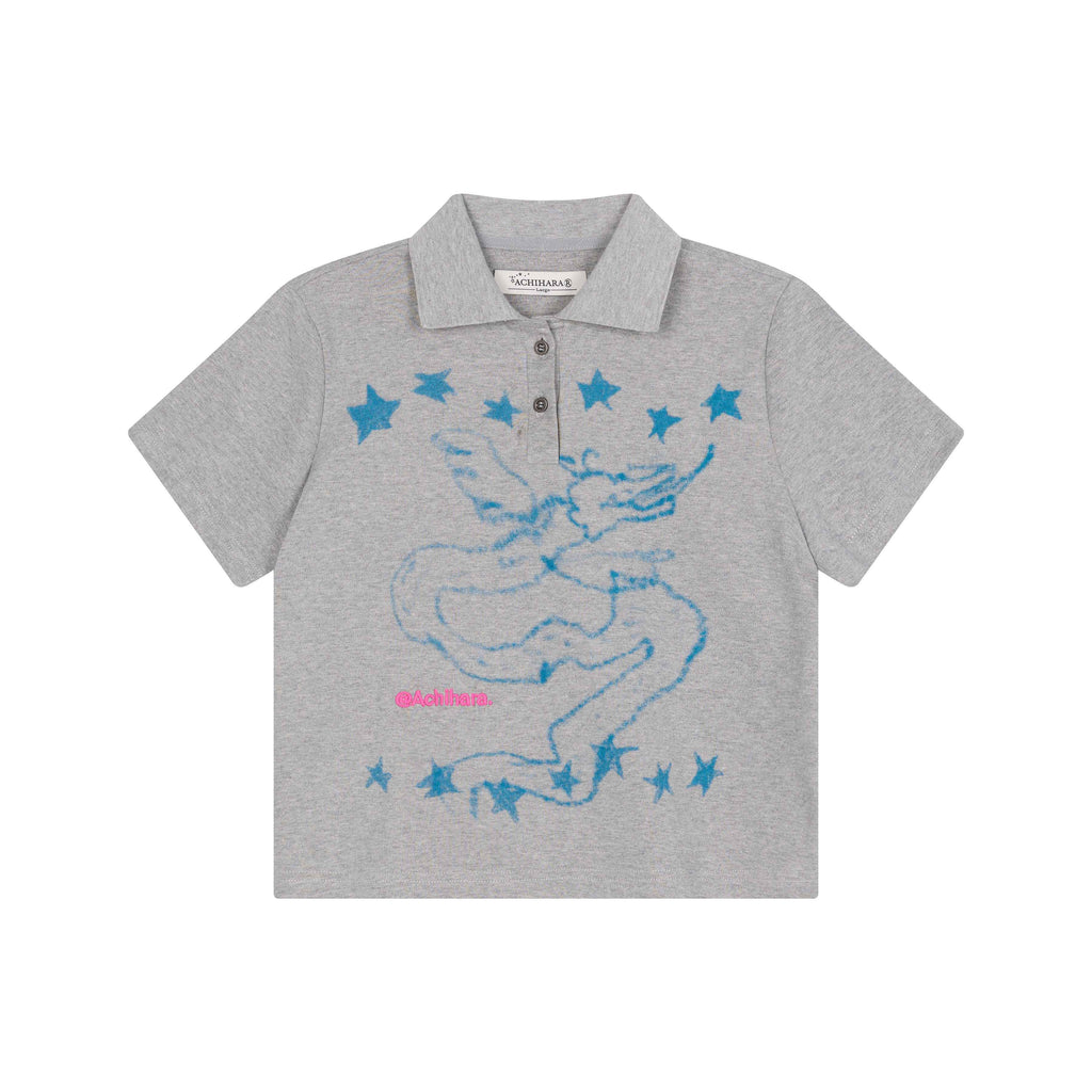 Achihara_Electronic_Dragon_Print_Polo_Women'S_Cotton_Blend_Short_Sleeve_T-Shirts_MISSTT