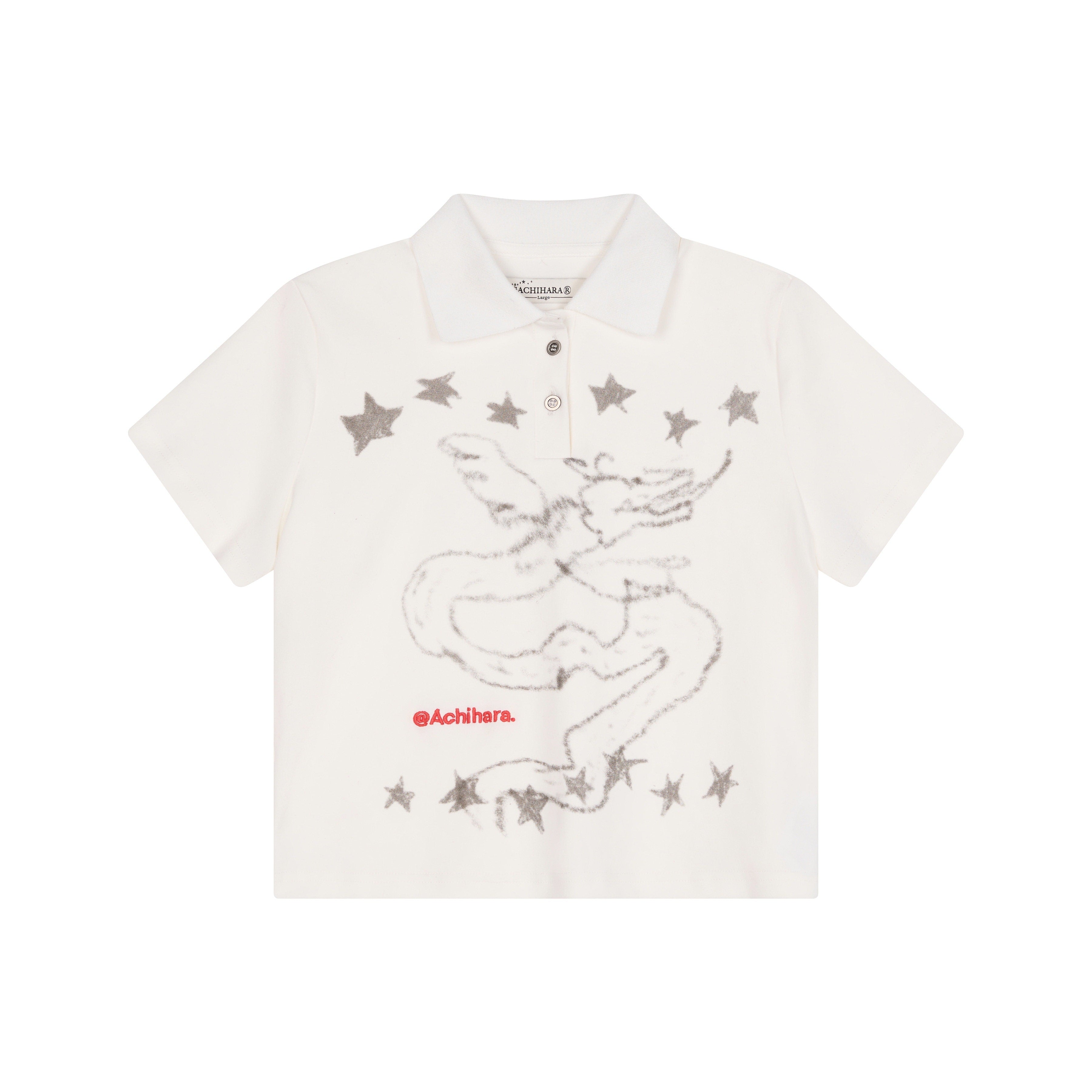 Achihara_Electronic_Dragon_Print_Polo_Women'S_Cotton_Blend_Short_Sleeve_T-Shirts_MISSTT