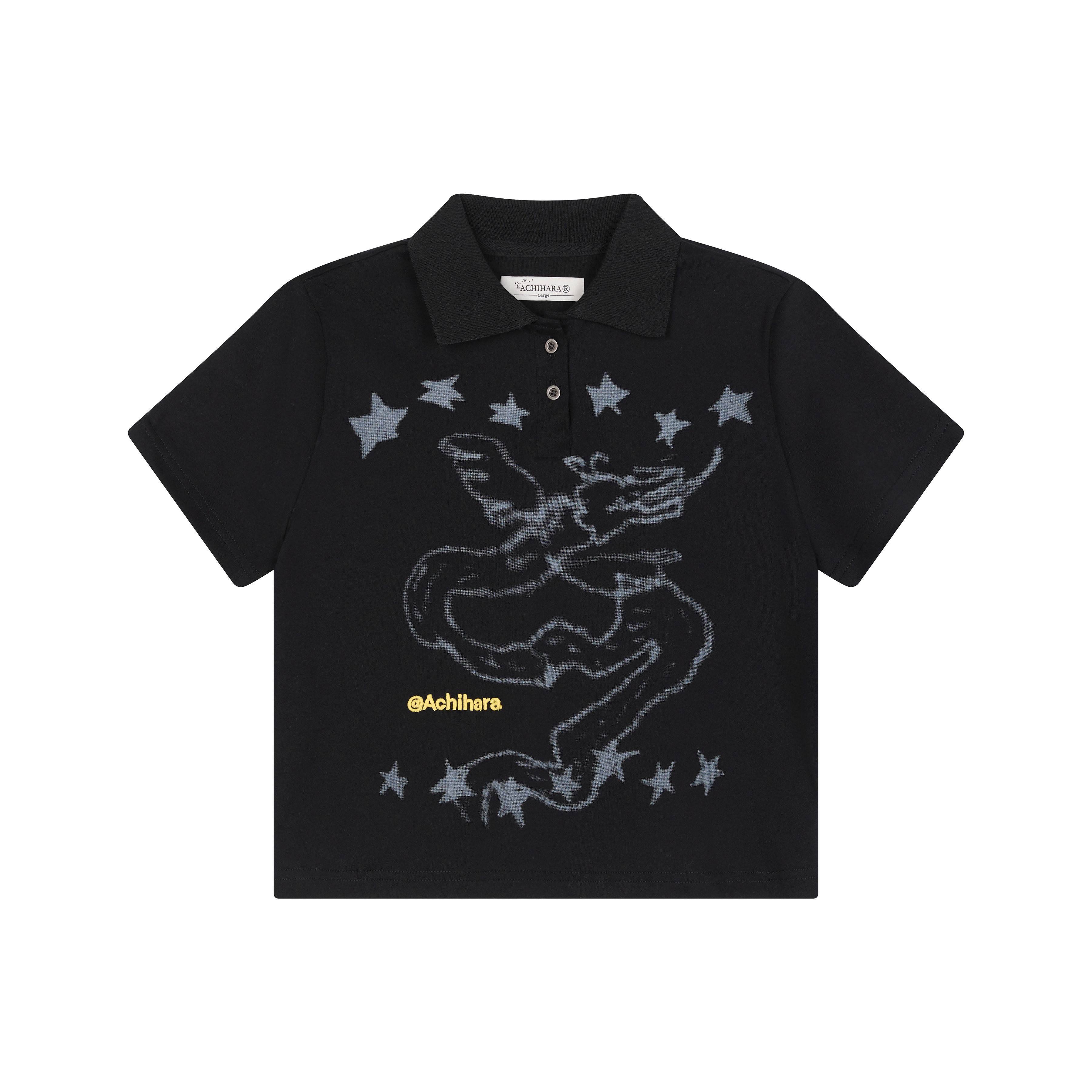 Achihara_Electronic_Dragon_Print_Polo_Women'S_Cotton_Blend_Short_Sleeve_T-Shirts_MISSTT