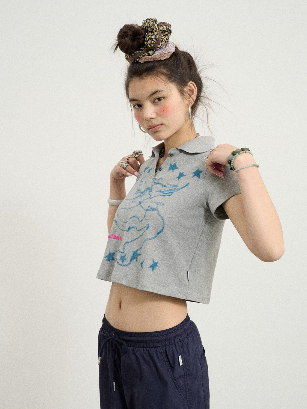 Achihara Electronic Dragon Print Polo Women'S Cotton Blend Short Sleeve T-Shirts