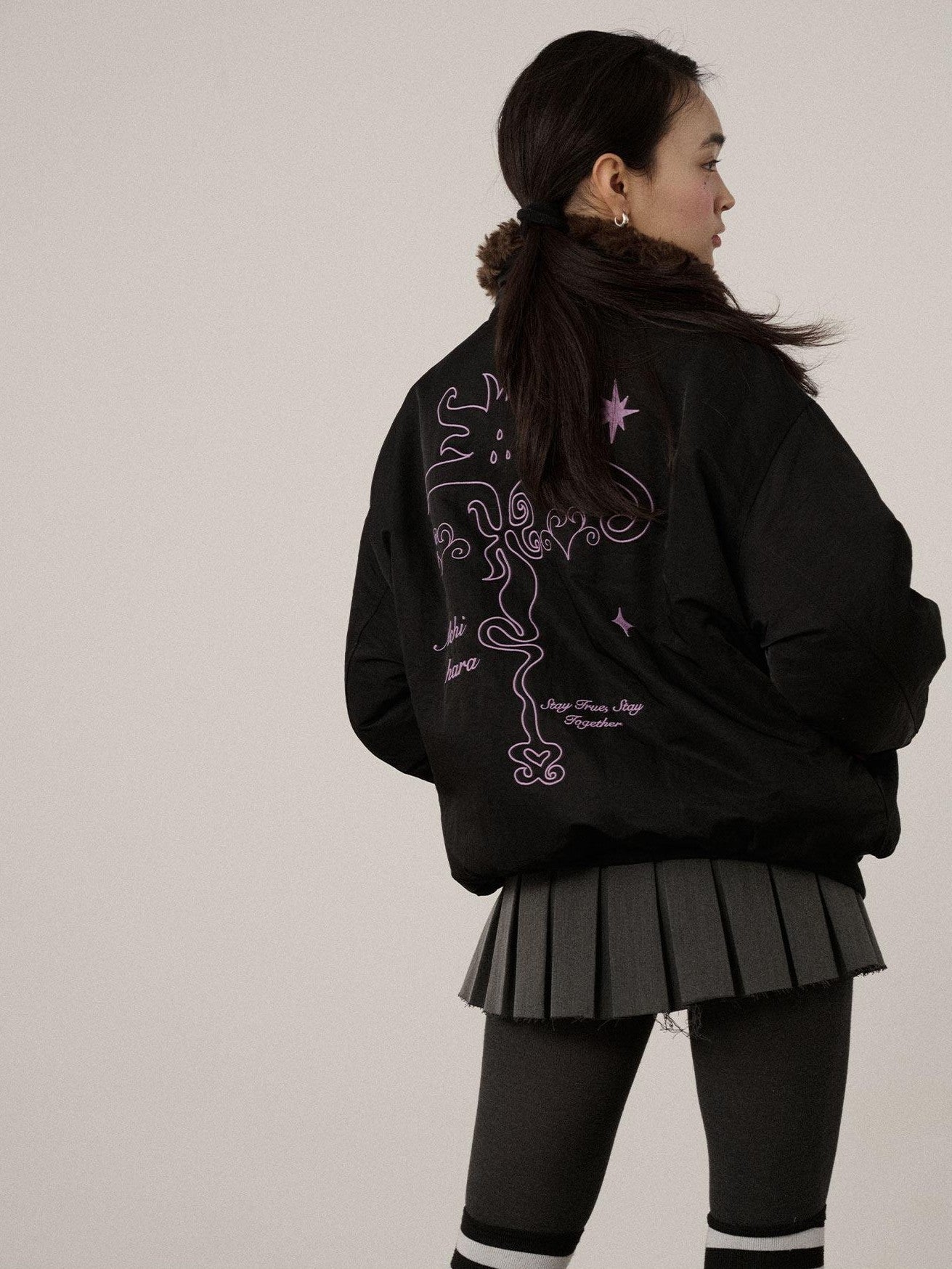 Achihara Embroidered Stand Collar Thickened Loose Women'S Cotton Puffer Jackets