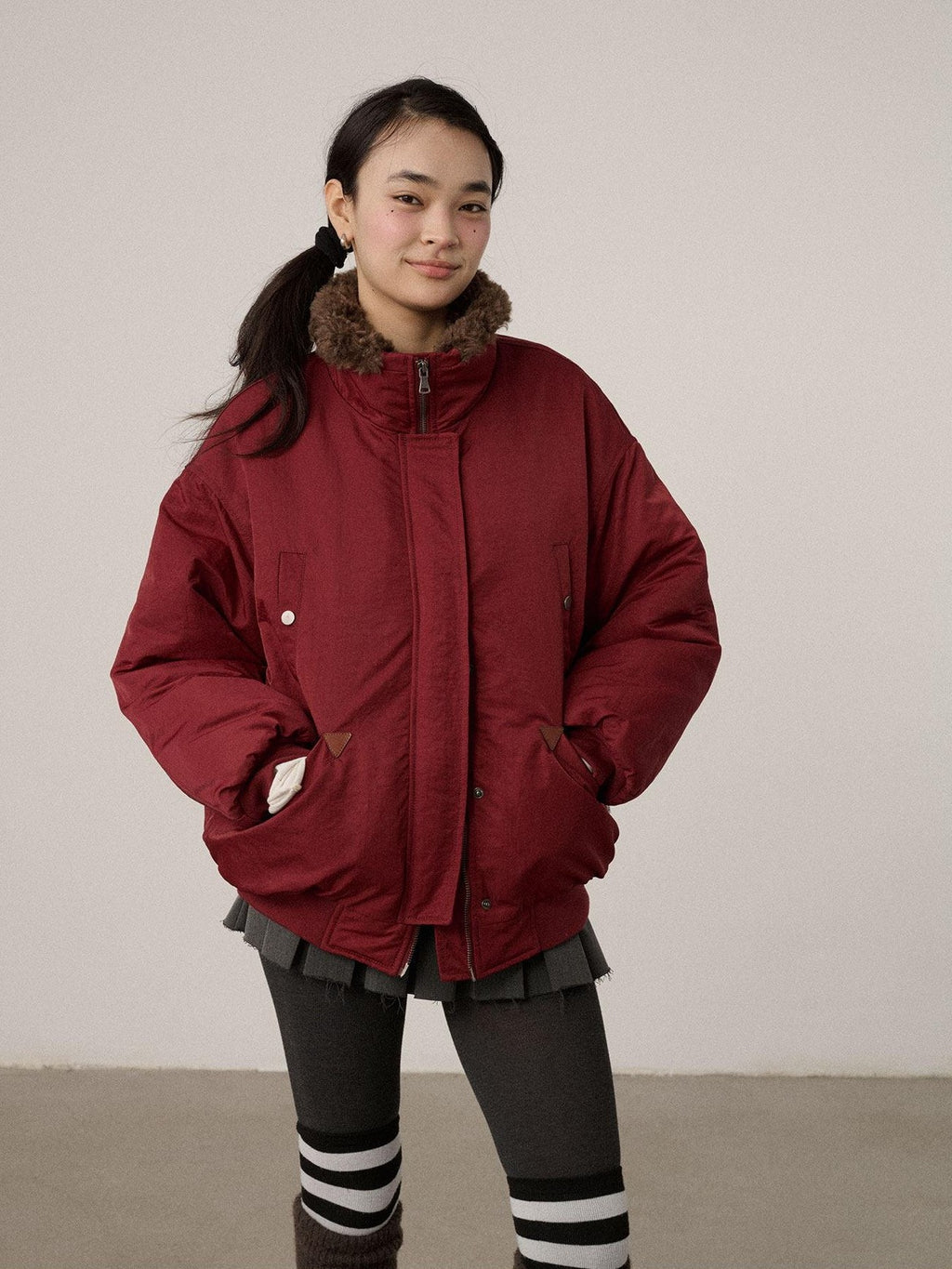 Achihara Embroidered Stand Collar Thickened Loose Women'S Cotton Puffer Jackets