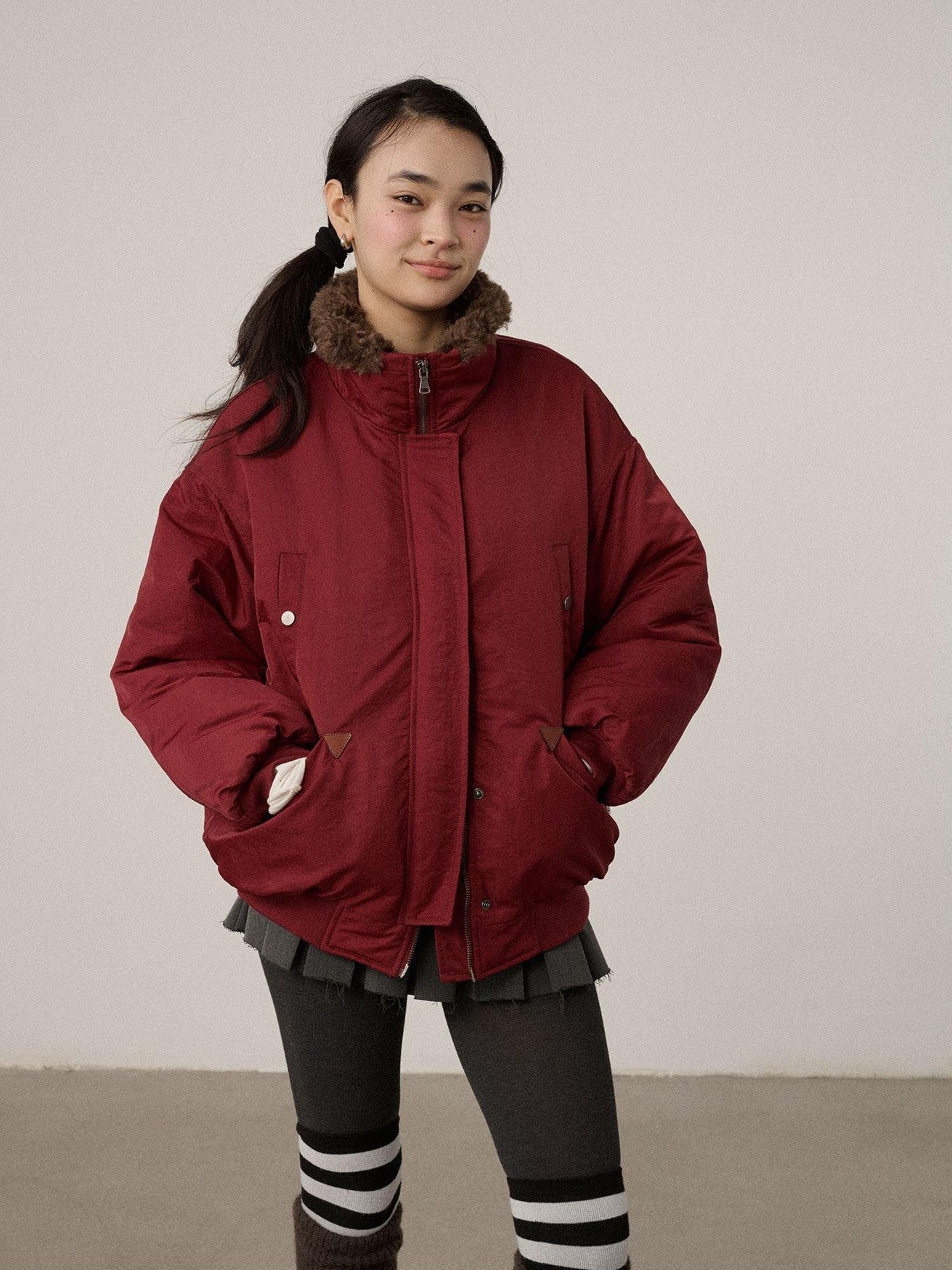 Achihara Embroidered Stand Collar Thickened Loose Women'S Cotton Puffer Jackets
