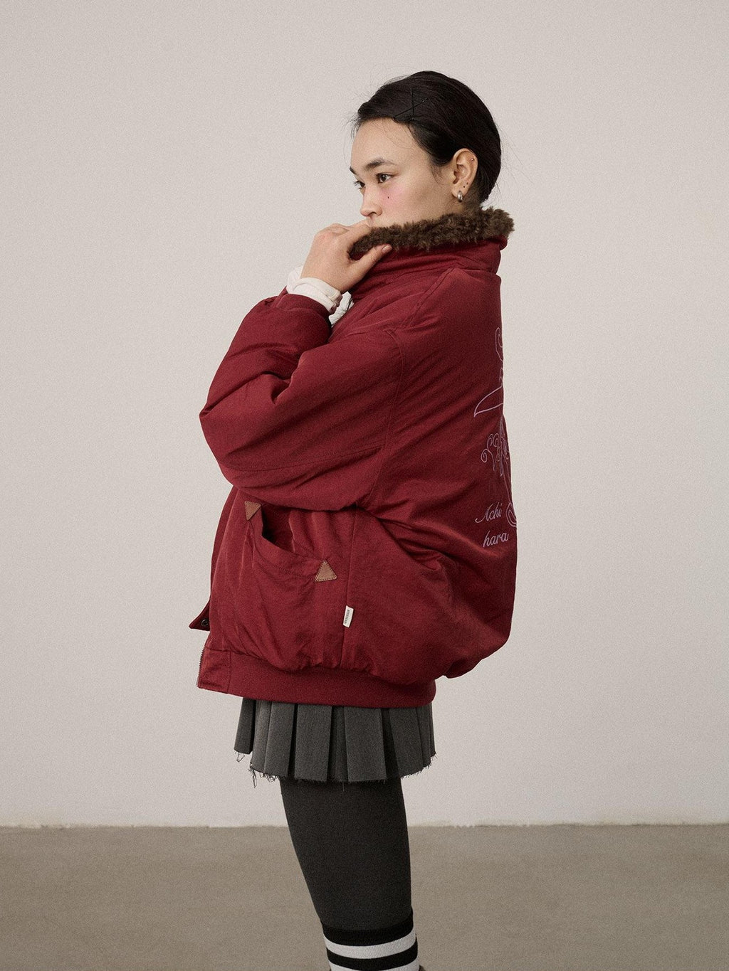 Achihara Embroidered Stand Collar Thickened Loose Women'S Cotton Puffer Jackets