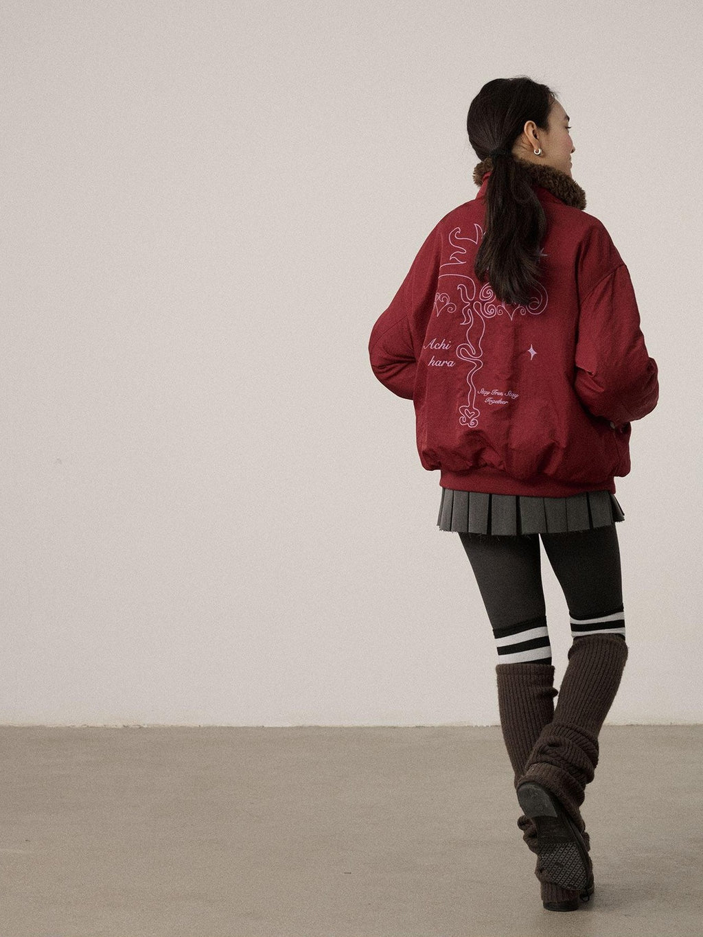 Achihara Embroidered Stand Collar Thickened Loose Women'S Cotton Puffer Jackets