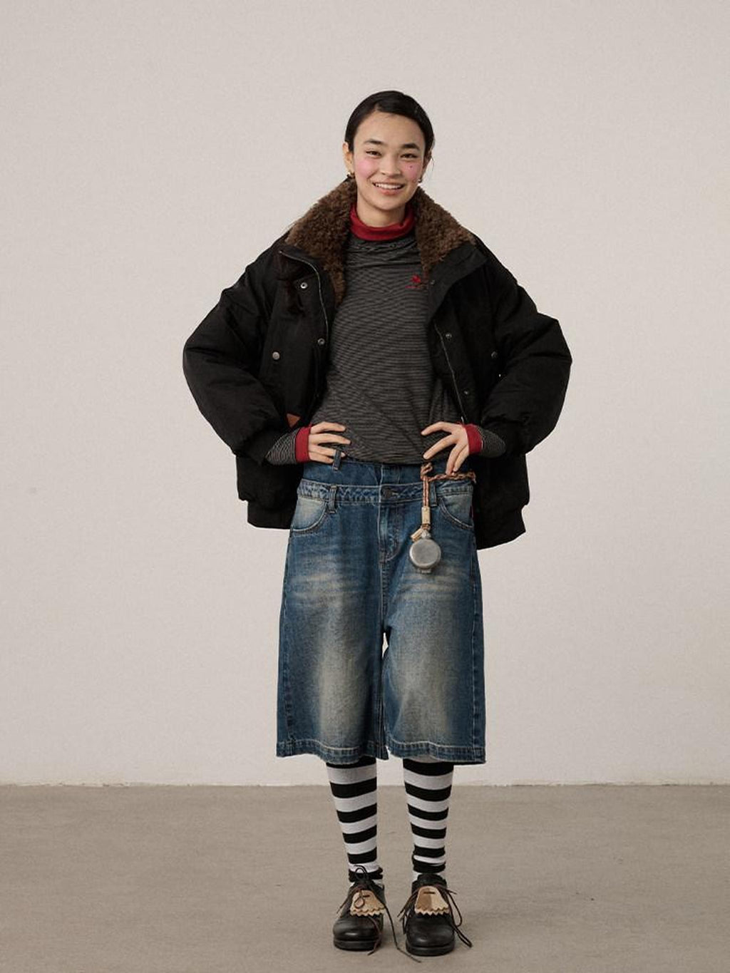 Achihara Embroidered Stand Collar Thickened Loose Women'S Cotton Puffer Jackets