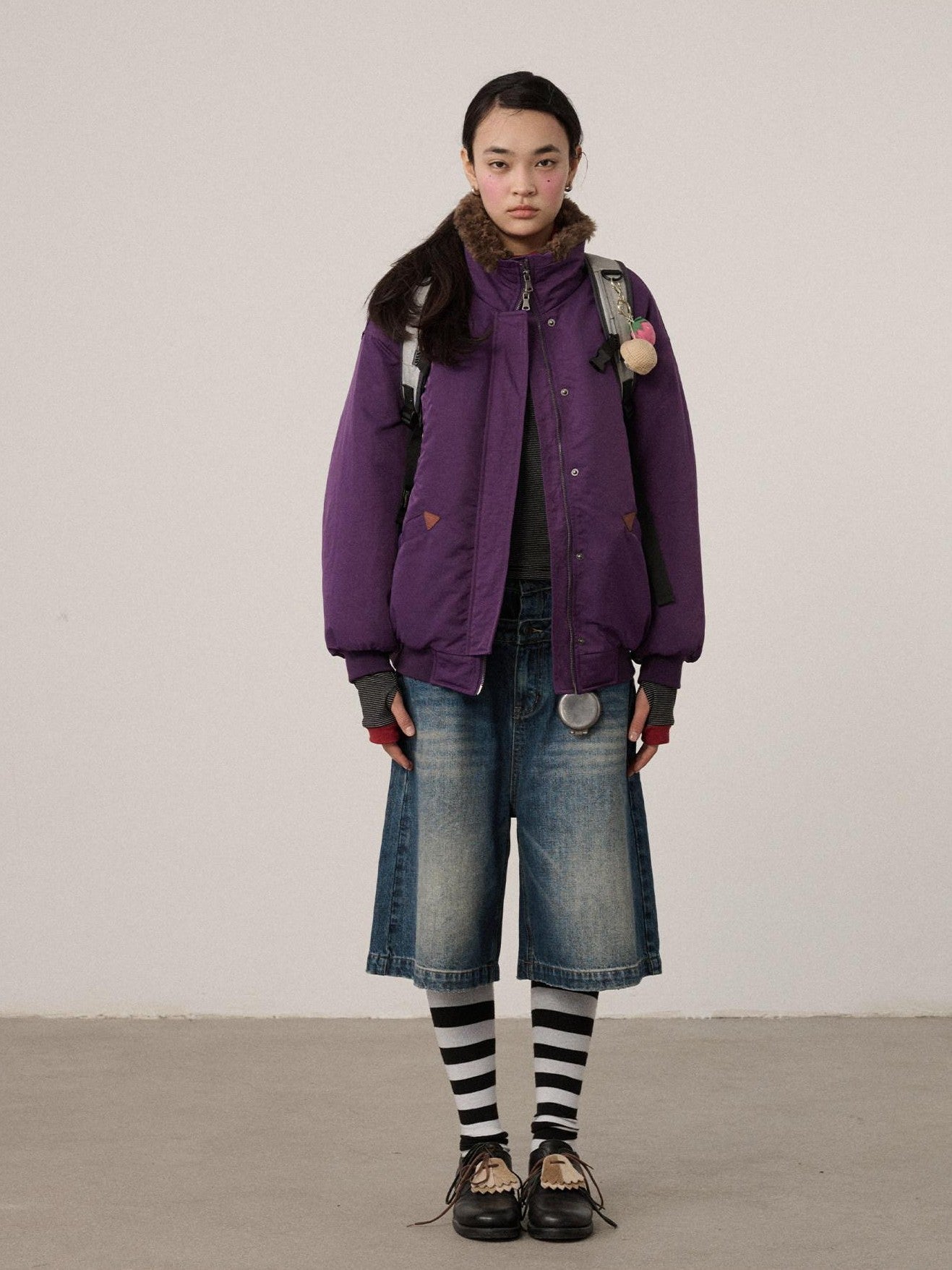 Achihara Embroidered Stand Collar Thickened Loose Women'S Cotton Puffer Jackets
