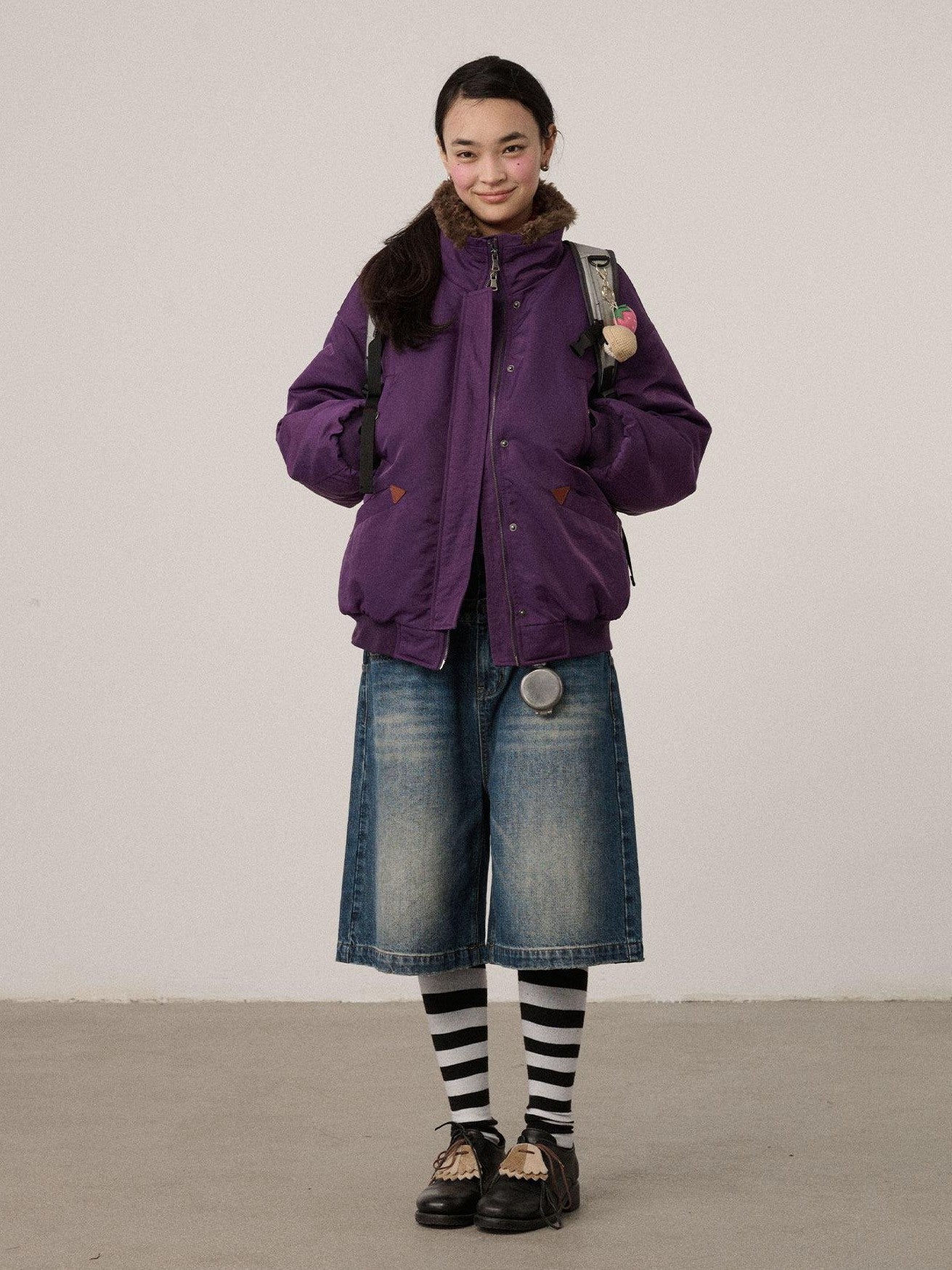 Achihara Embroidered Stand Collar Thickened Loose Women'S Cotton Puffer Jackets