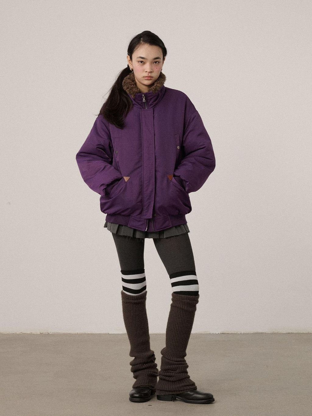 Achihara Embroidered Stand Collar Thickened Loose Women'S Cotton Puffer Jackets