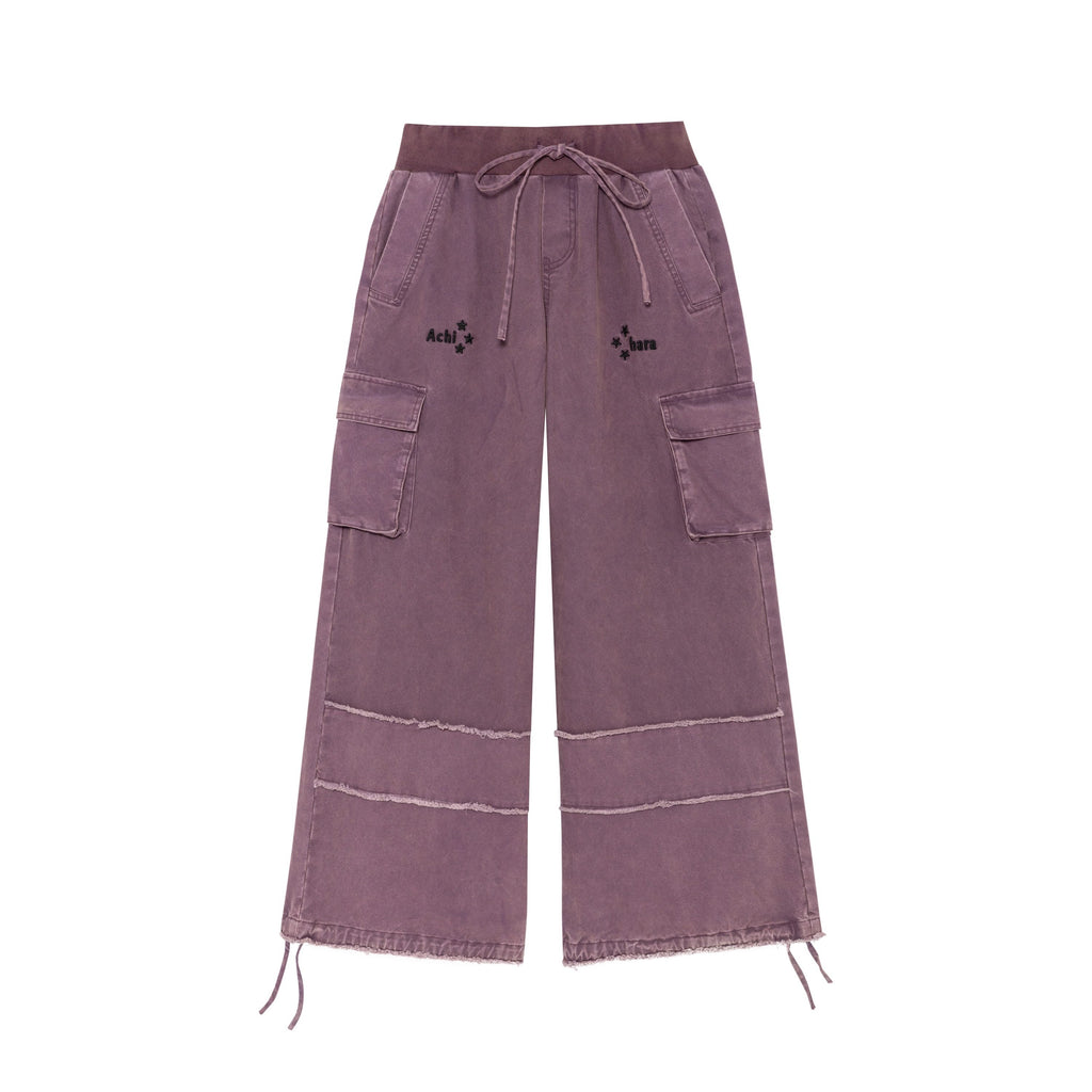Achihara_Faded_Purple_Star_Print_Cargo_Women'S_Cotton_Mid_Low_Waist_Wide-Leg_Pants_MISSTT