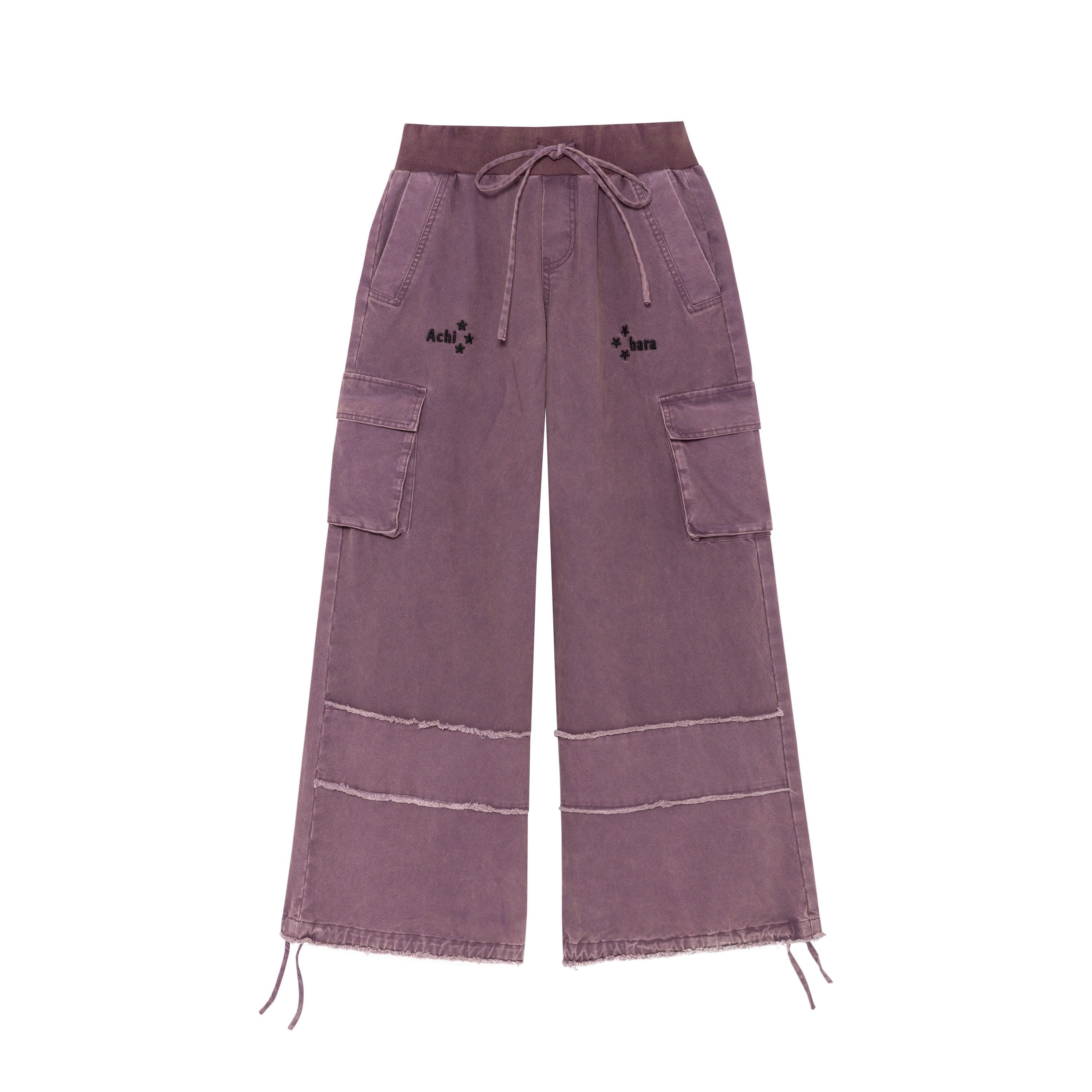 Achihara_Faded_Purple_Star_Print_Cargo_Women'S_Cotton_Mid_Low_Waist_Wide-Leg_Pants_MISSTT