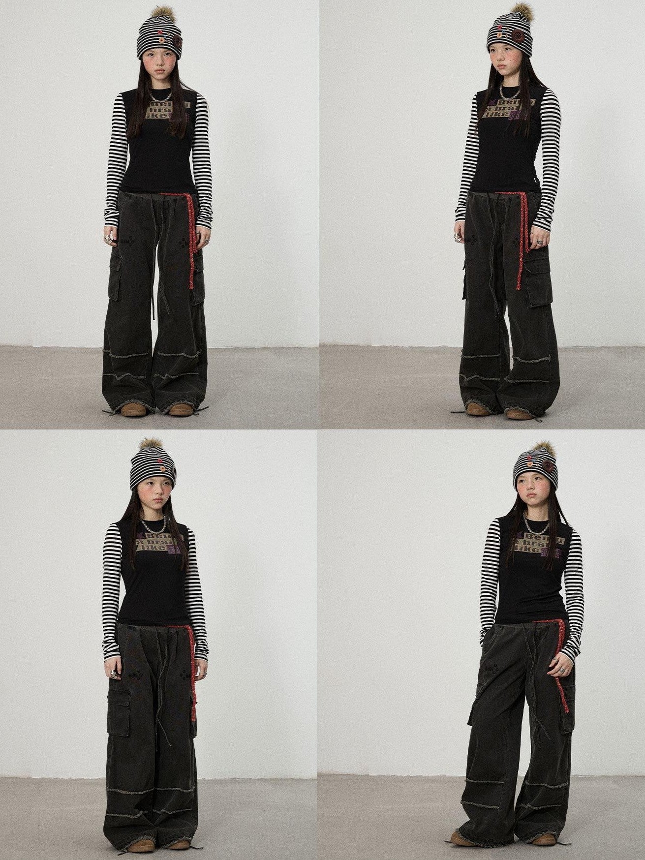 Achihara Faded Purple Star Print Cargo Women'S Cotton Mid Low Waist Wide-Leg Pants