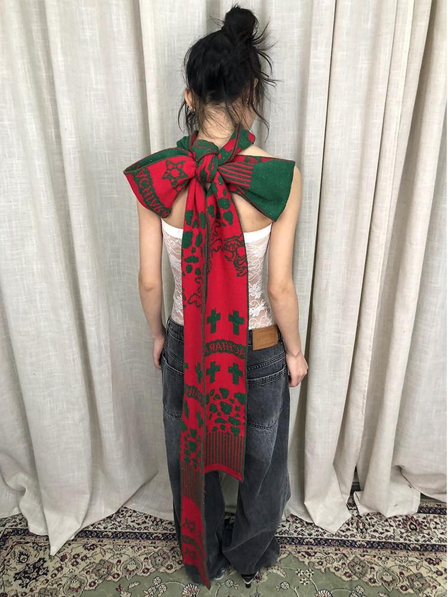 Achihara Festive Colorblock Vintage Christmas Women'S Viscose Blend Scarves & Shawls