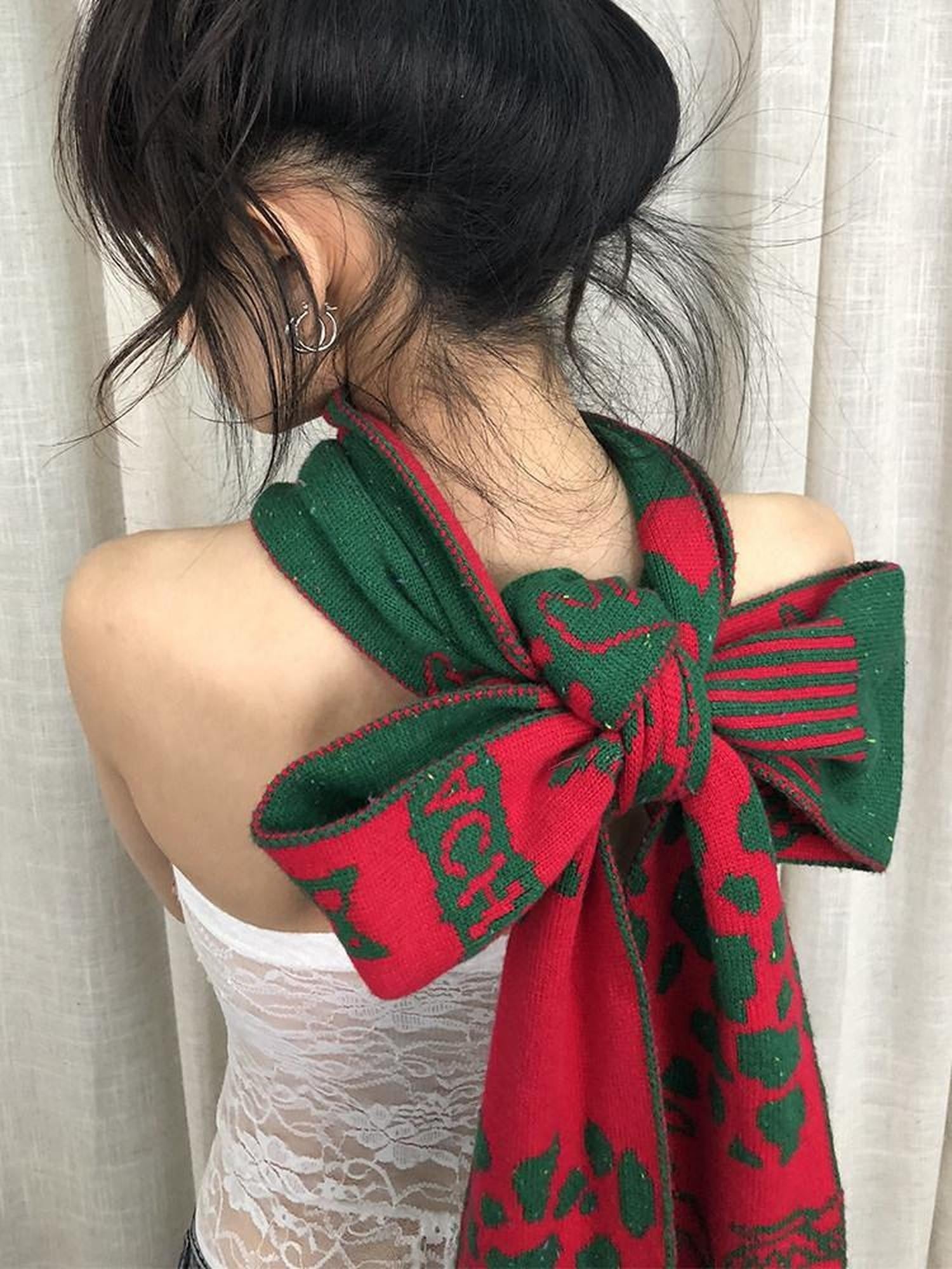 Achihara Festive Colorblock Vintage Christmas Women'S Viscose Blend Scarves & Shawls