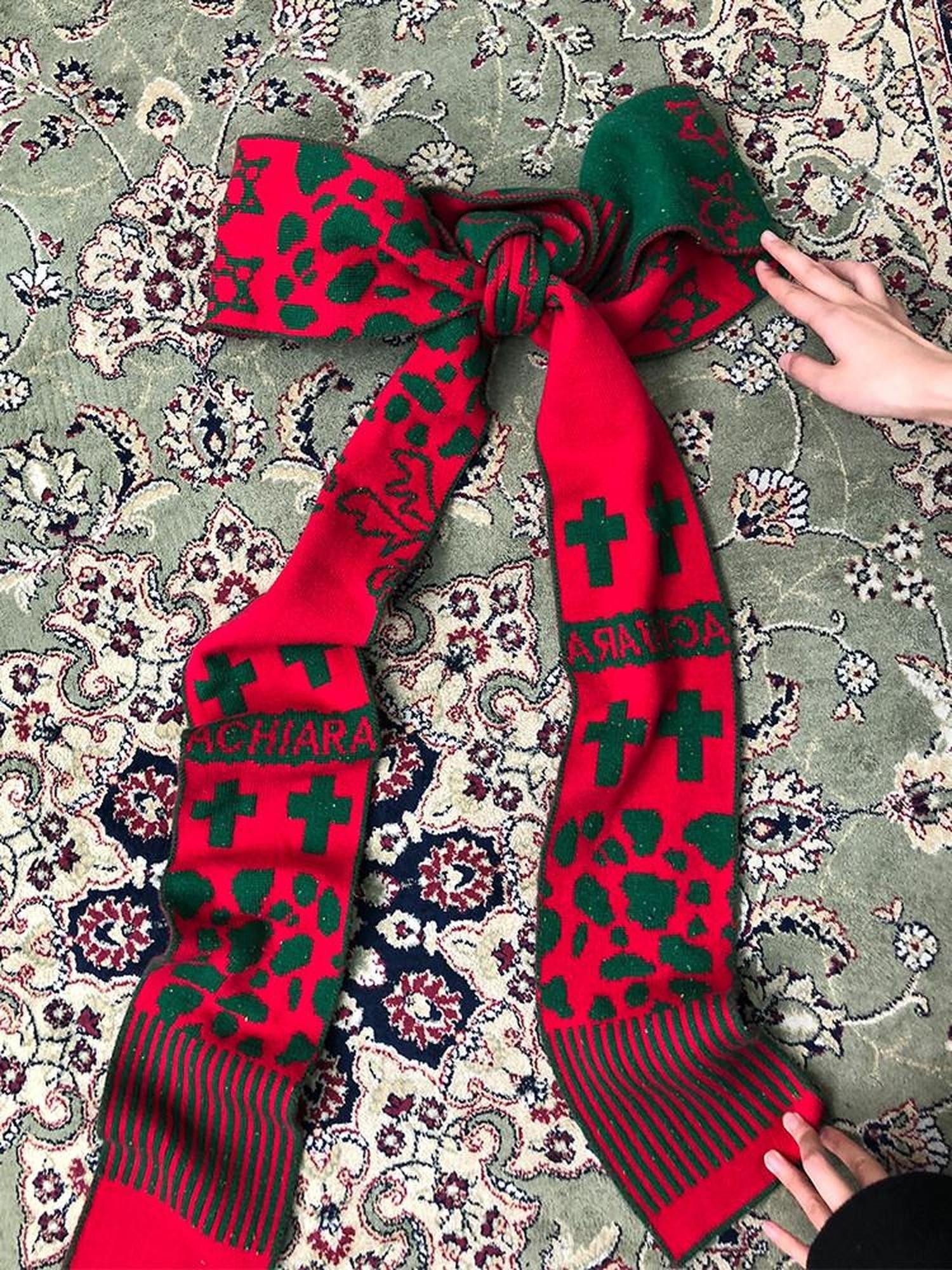 Achihara Festive Colorblock Vintage Christmas Women'S Viscose Blend Scarves & Shawls