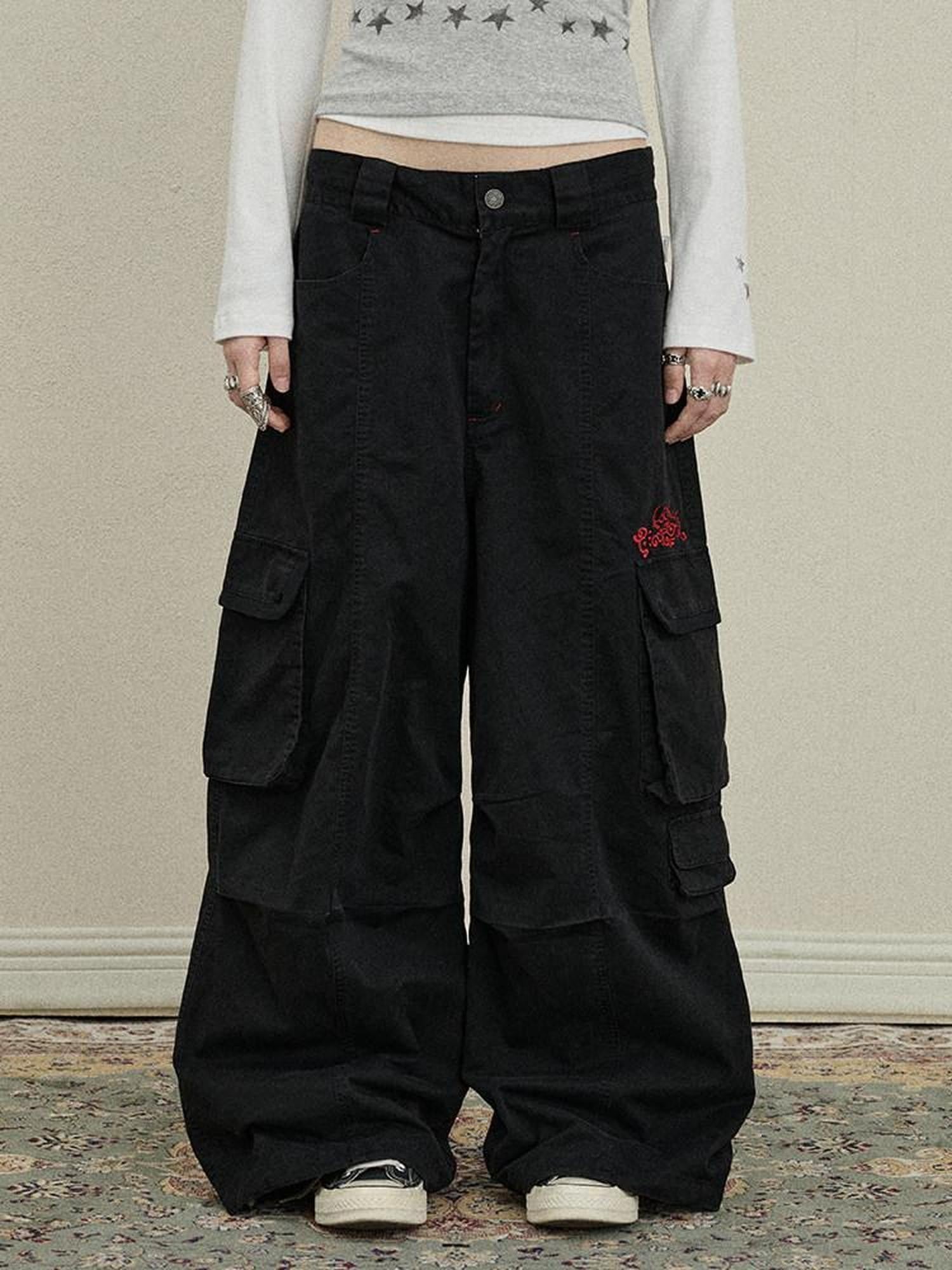 Achihara Floor Length Cargo Pocket Loose Fit Women'S Cotton Wide-Leg Pants