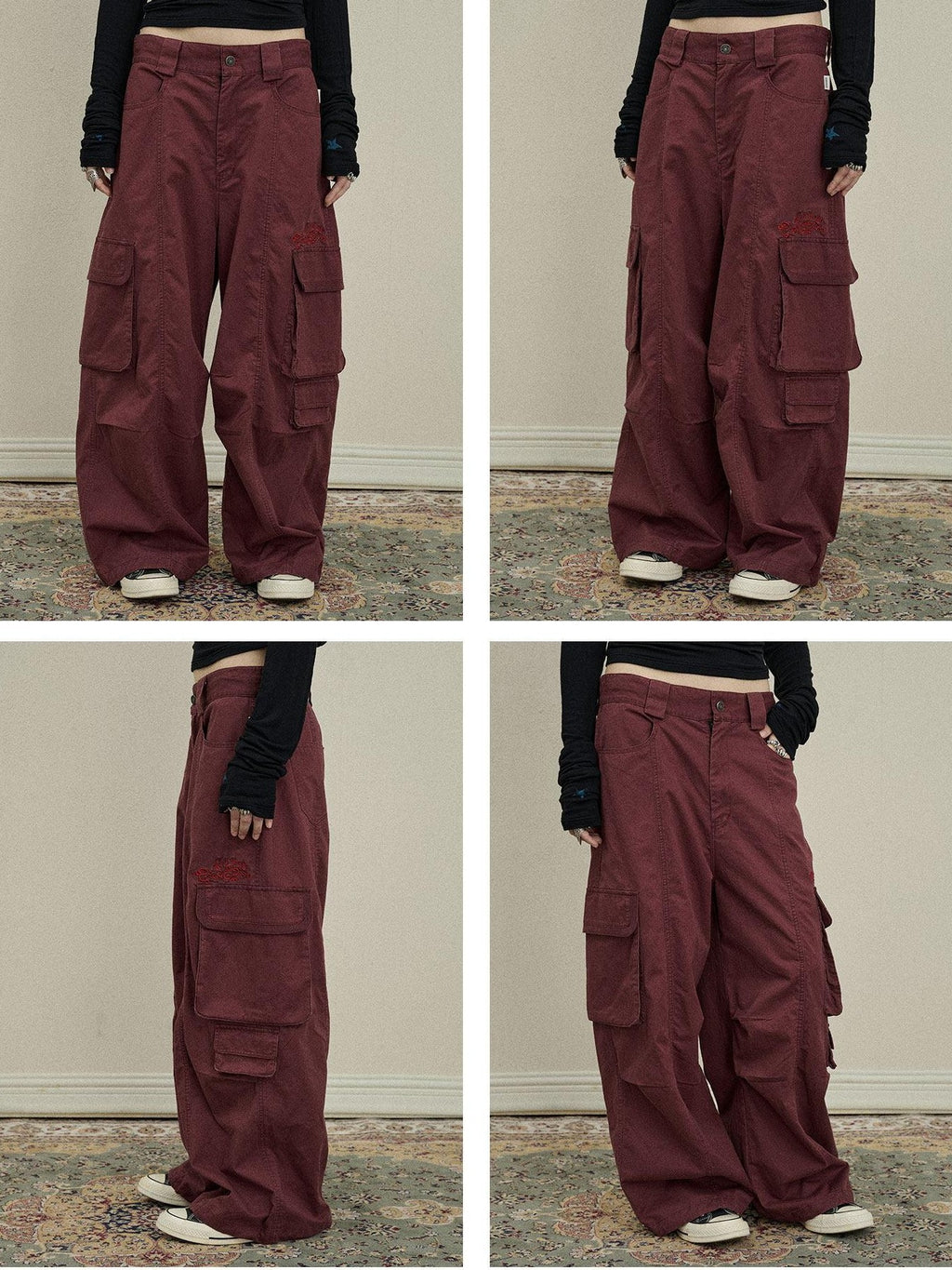 Achihara Floor Length Cargo Pocket Loose Fit Women'S Cotton Wide-Leg Pants