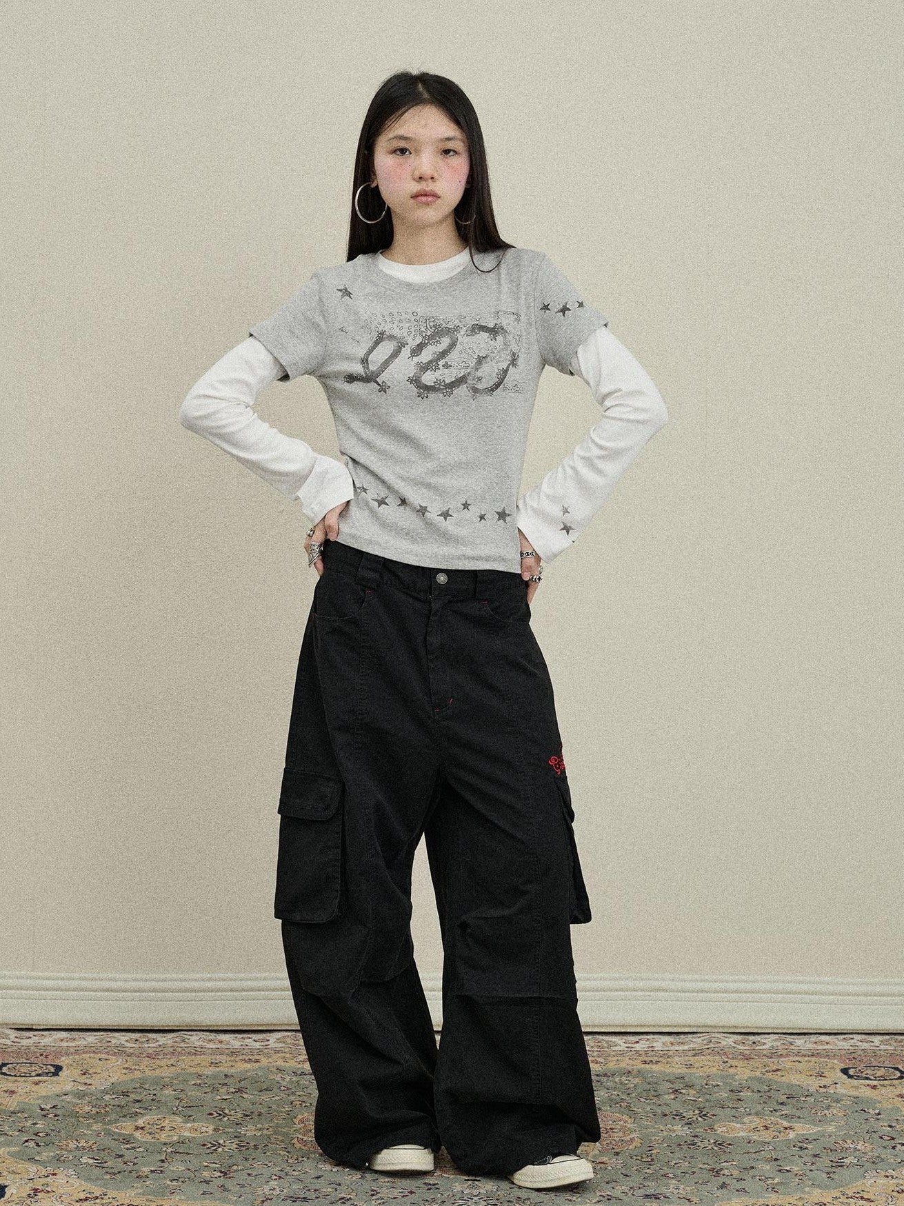 Achihara Floor Length Cargo Pocket Loose Fit Women'S Cotton Wide-Leg Pants