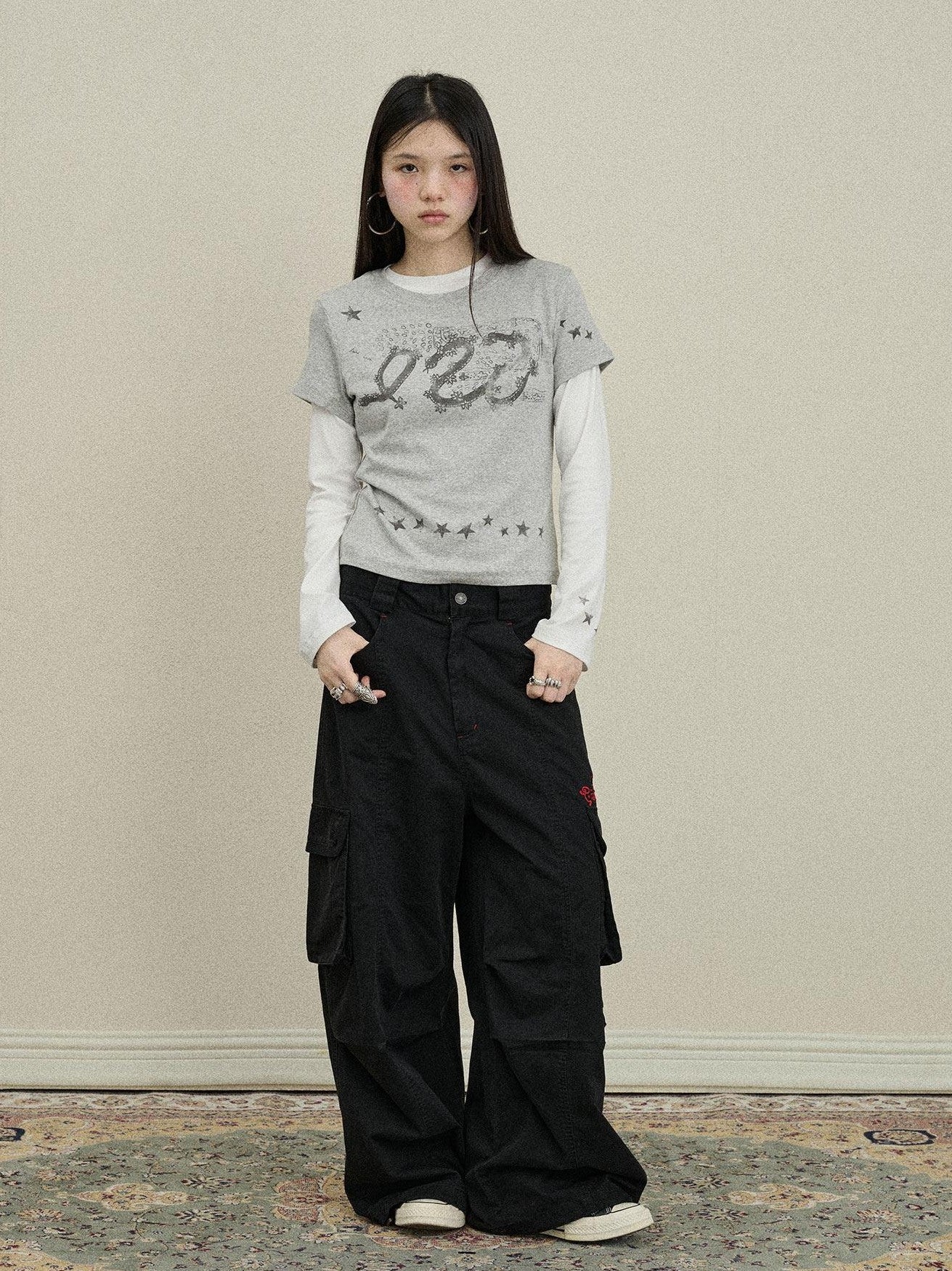 Achihara Floor Length Cargo Pocket Loose Fit Women'S Cotton Wide-Leg Pants