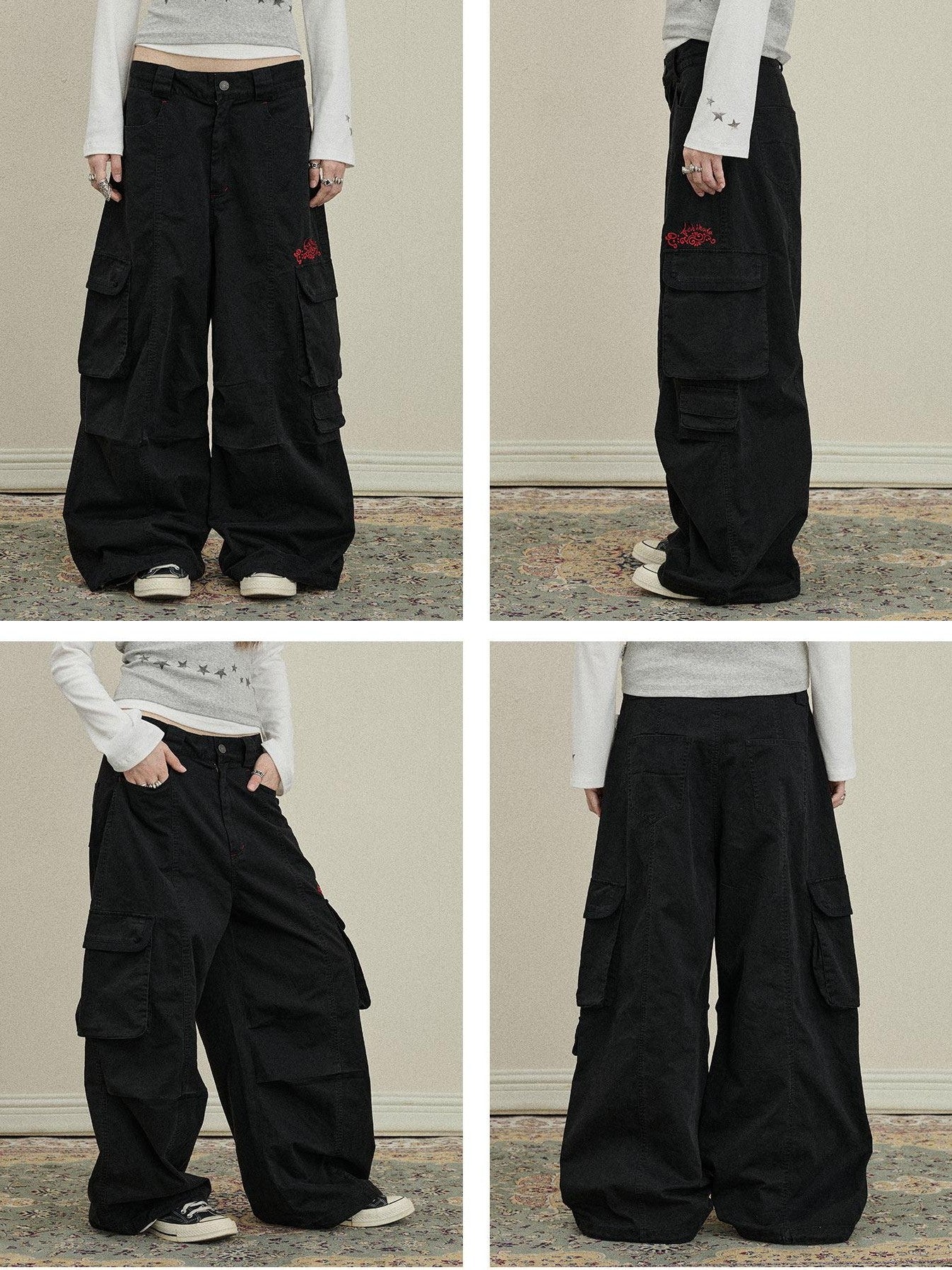 Achihara Floor Length Cargo Pocket Loose Fit Women'S Cotton Wide-Leg Pants