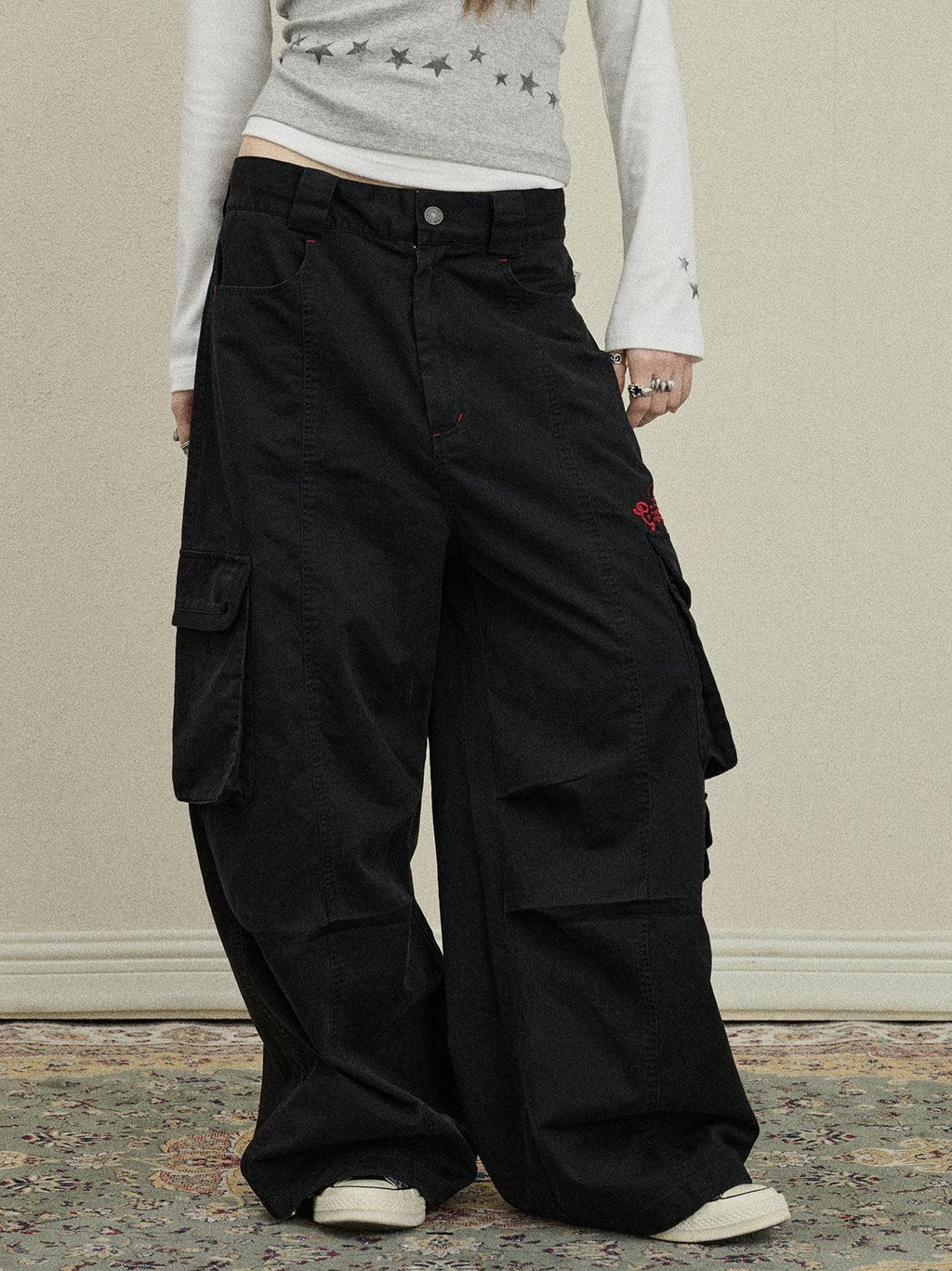 Achihara Floor Length Cargo Pocket Loose Fit Women'S Cotton Wide-Leg Pants
