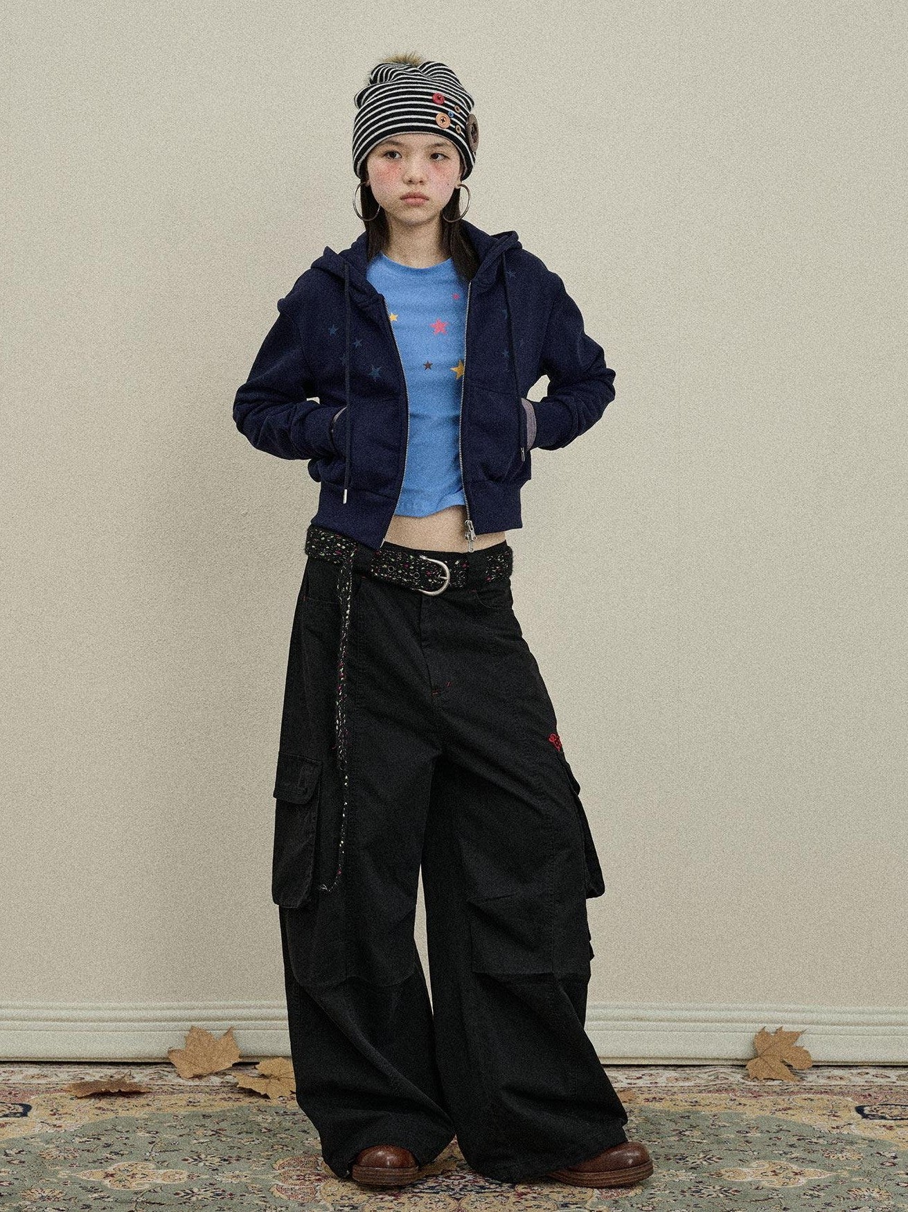 Achihara Floor Length Cargo Pocket Loose Fit Women'S Cotton Wide-Leg Pants