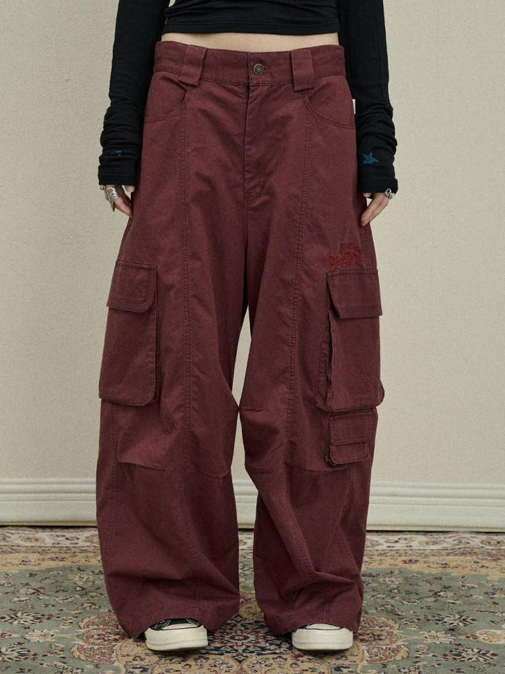 Achihara Floor Length Cargo Pocket Loose Fit Women'S Cotton Wide-Leg Pants