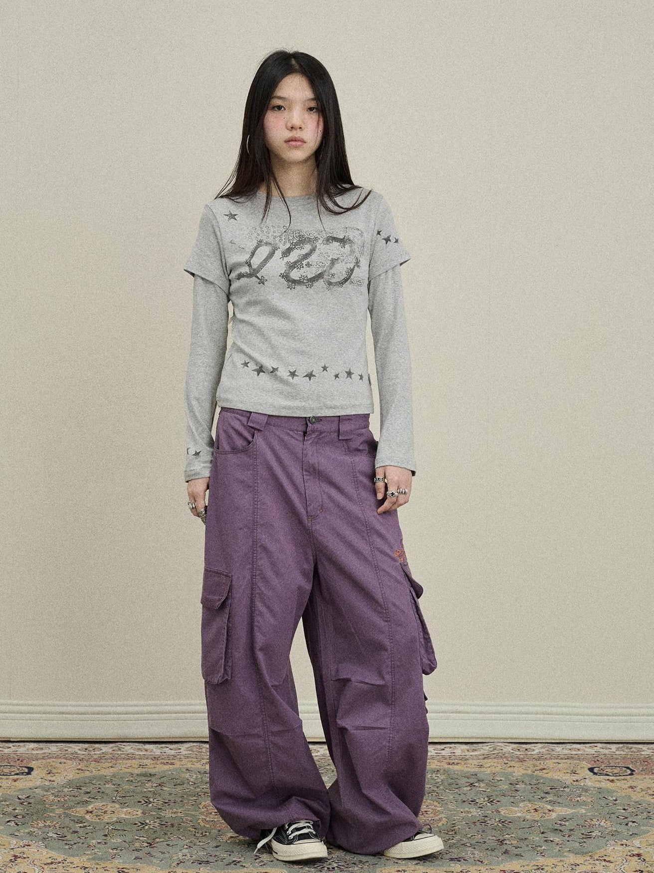 Achihara Floor Length Cargo Pocket Loose Fit Women'S Cotton Wide-Leg Pants