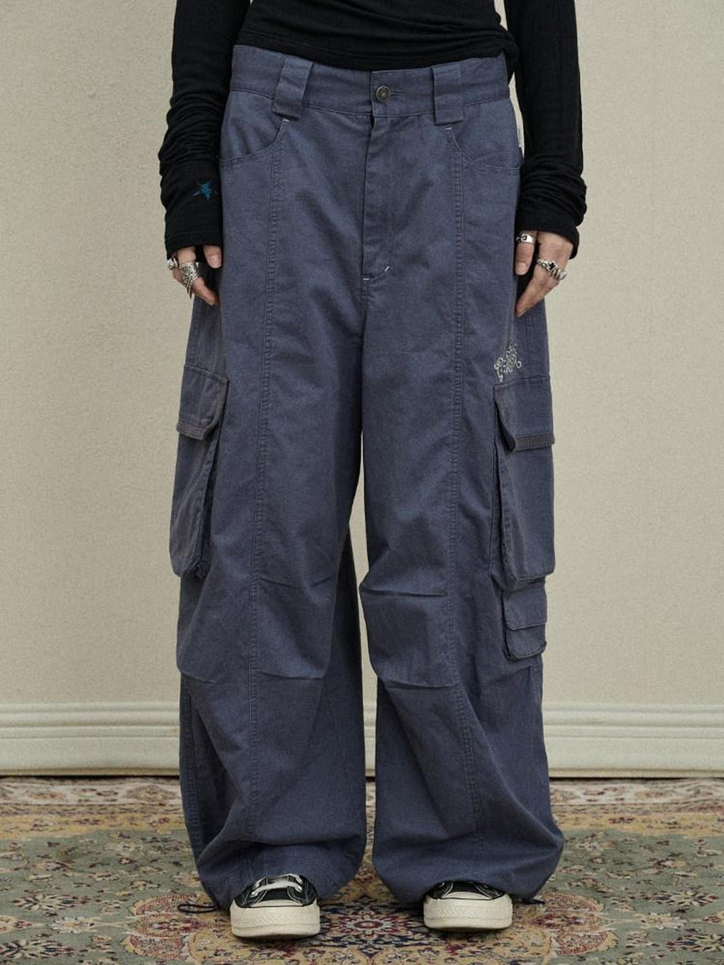 Achihara Floor Length Cargo Pocket Loose Fit Women'S Cotton Wide-Leg Pants