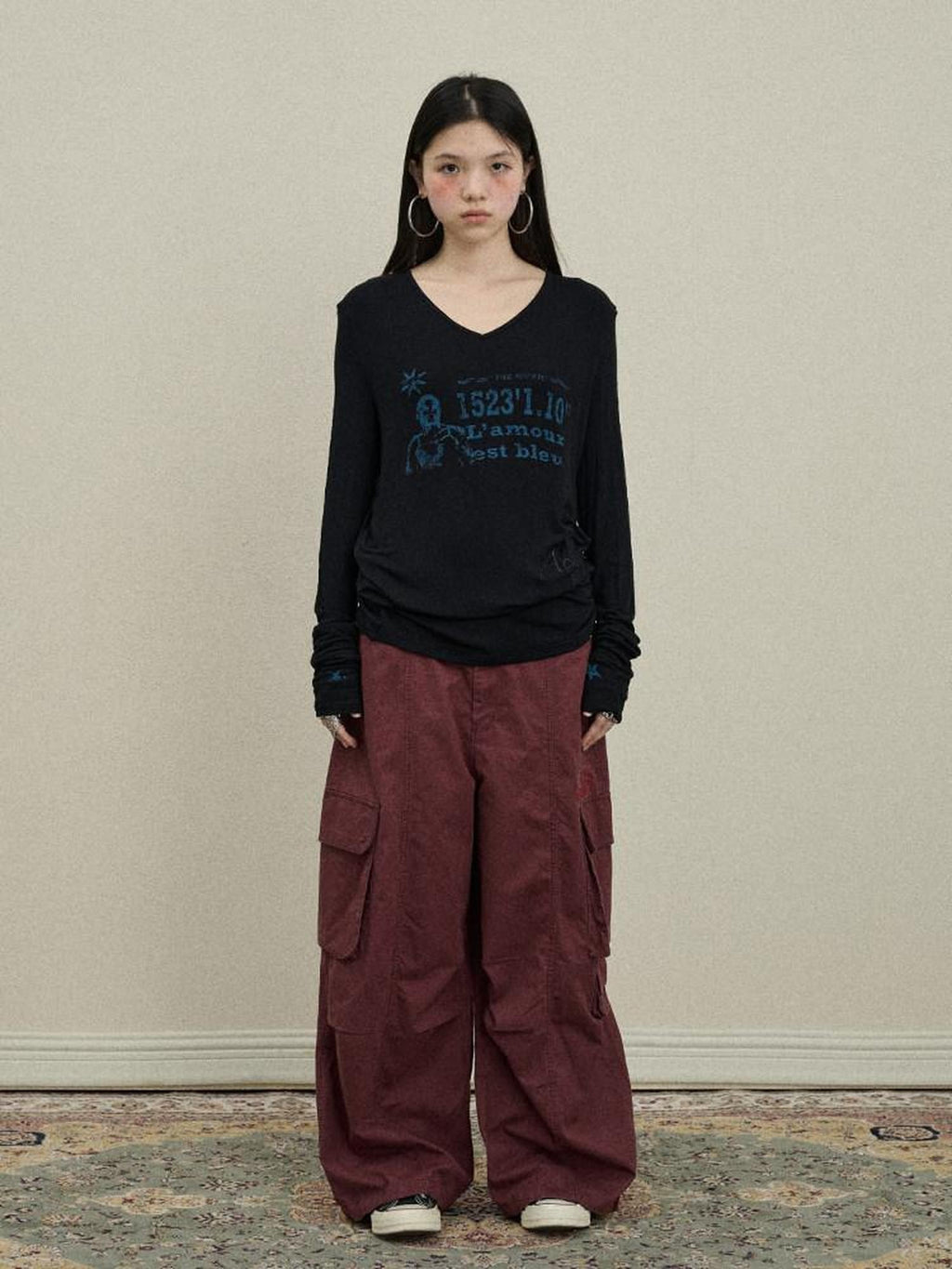 Achihara Floor Length Cargo Pocket Loose Fit Women'S Cotton Wide-Leg Pants