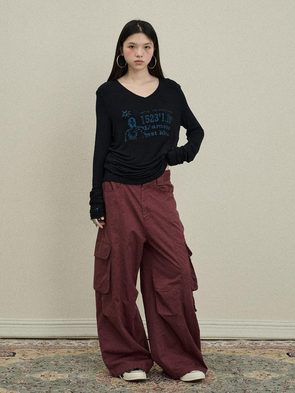 Achihara Floor Length Cargo Pocket Loose Fit Women'S Cotton Wide-Leg Pants