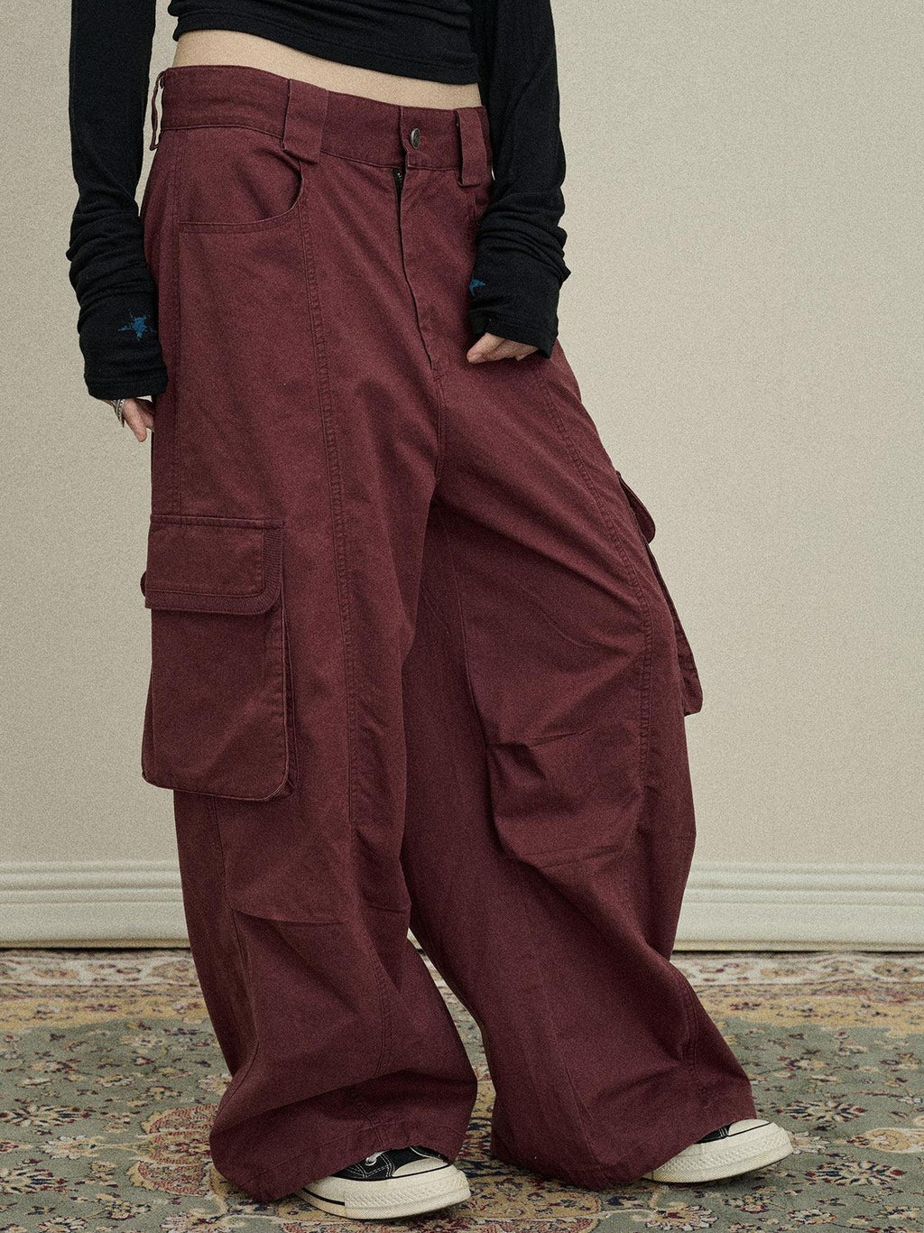 Achihara Floor Length Cargo Pocket Loose Fit Women'S Cotton Wide-Leg Pants
