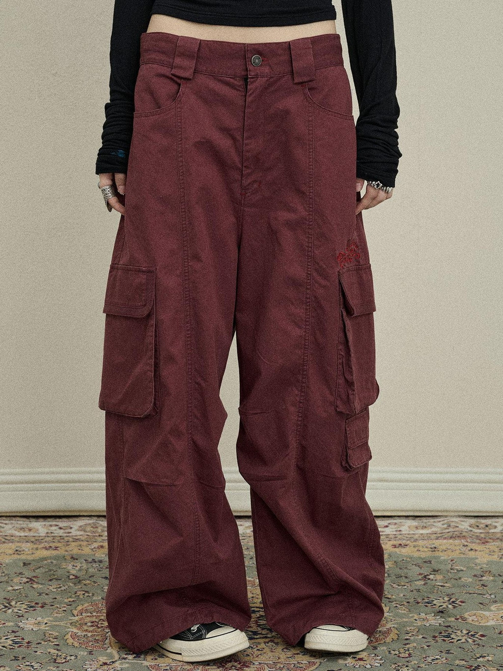Achihara Floor Length Cargo Pocket Loose Fit Women'S Cotton Wide-Leg Pants