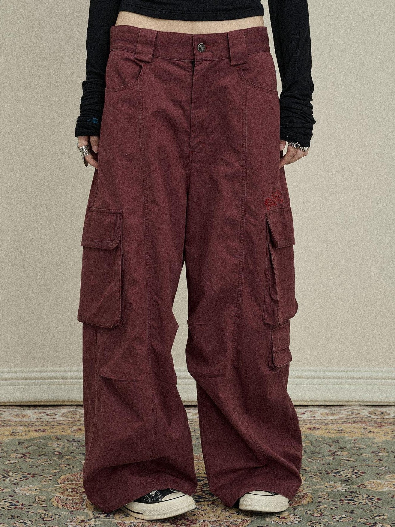 Achihara Floor Length Cargo Pocket Loose Fit Women'S Cotton Wide-Leg Pants