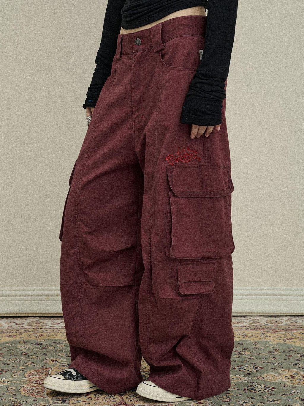 Achihara Floor Length Cargo Pocket Loose Fit Women'S Cotton Wide-Leg Pants