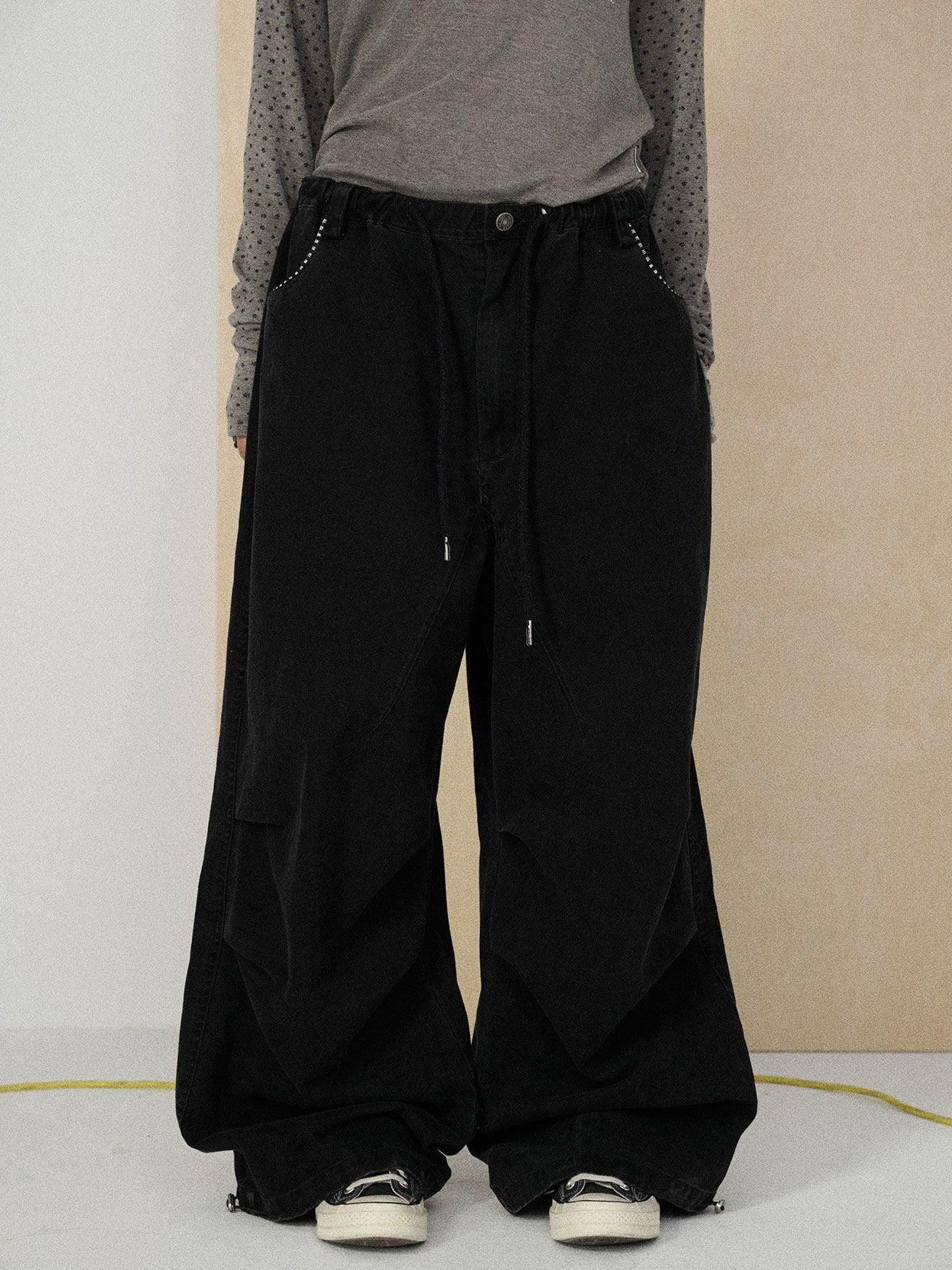 Achihara Floor Length Utility Letter Print Mid Rise Women'S Cotton Wide-Leg Pants