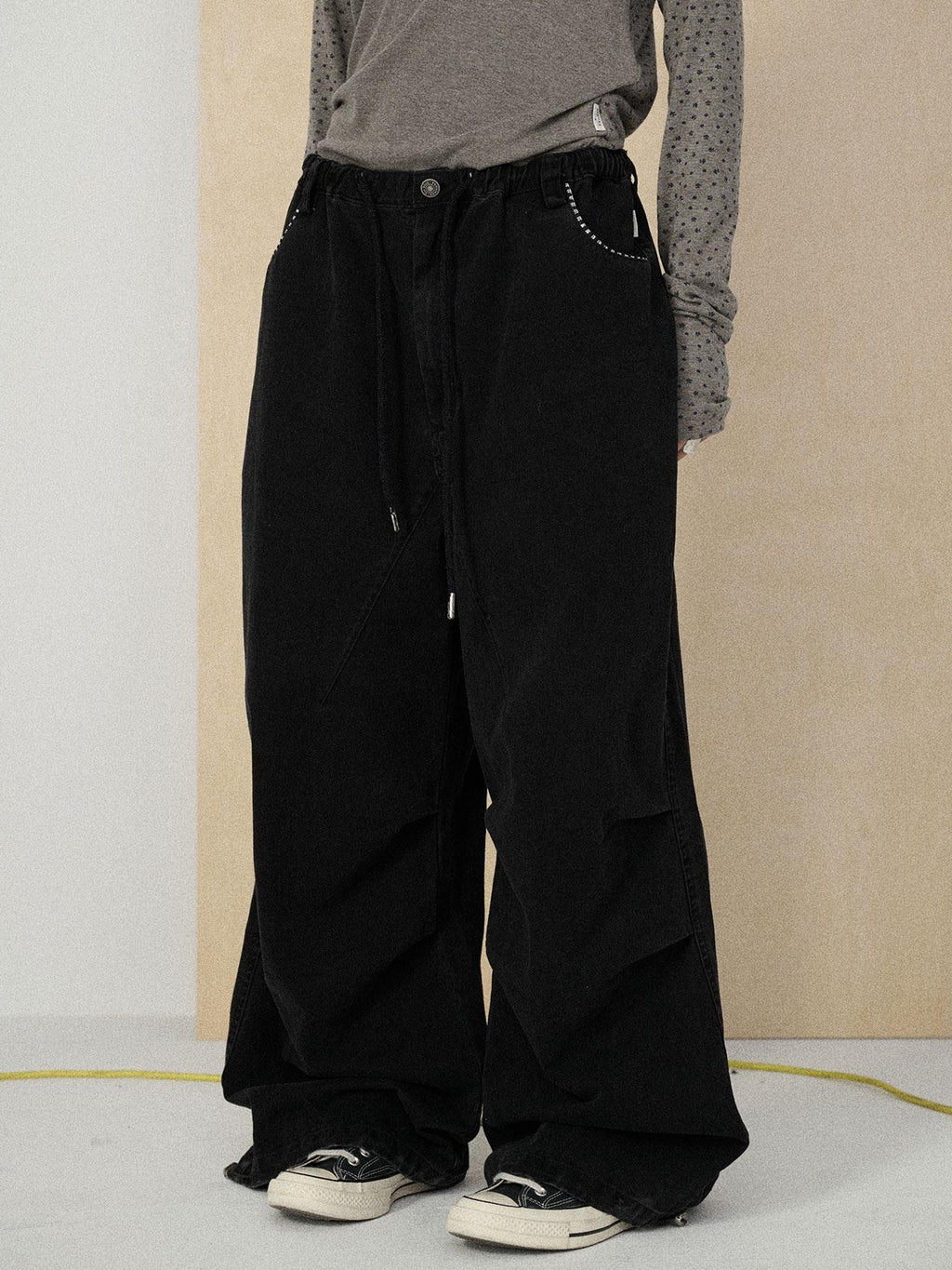 Achihara Floor Length Utility Letter Print Mid Rise Women'S Cotton Wide-Leg Pants