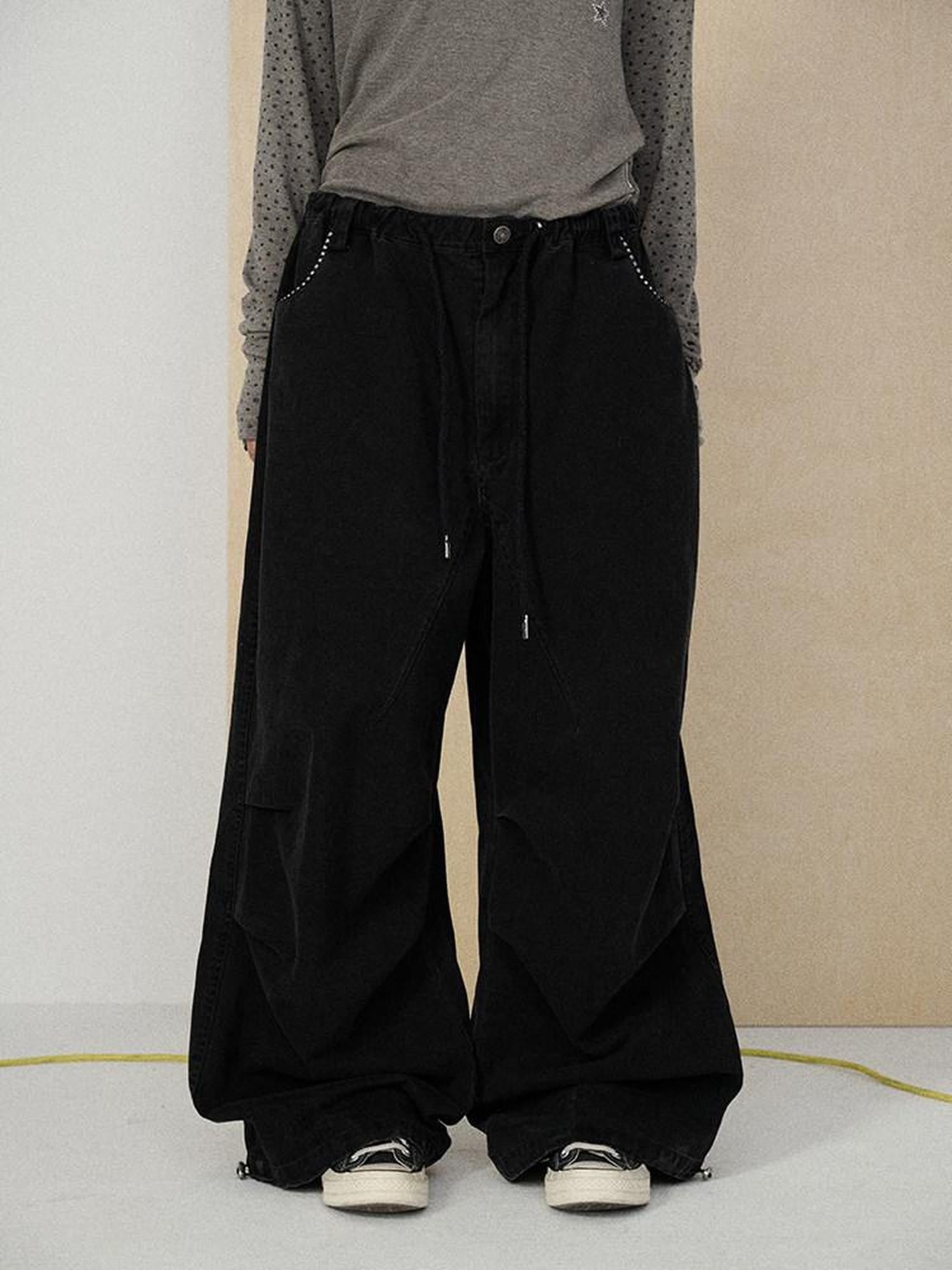 Achihara Floor Length Utility Letter Print Mid Rise Women'S Cotton Wide-Leg Pants