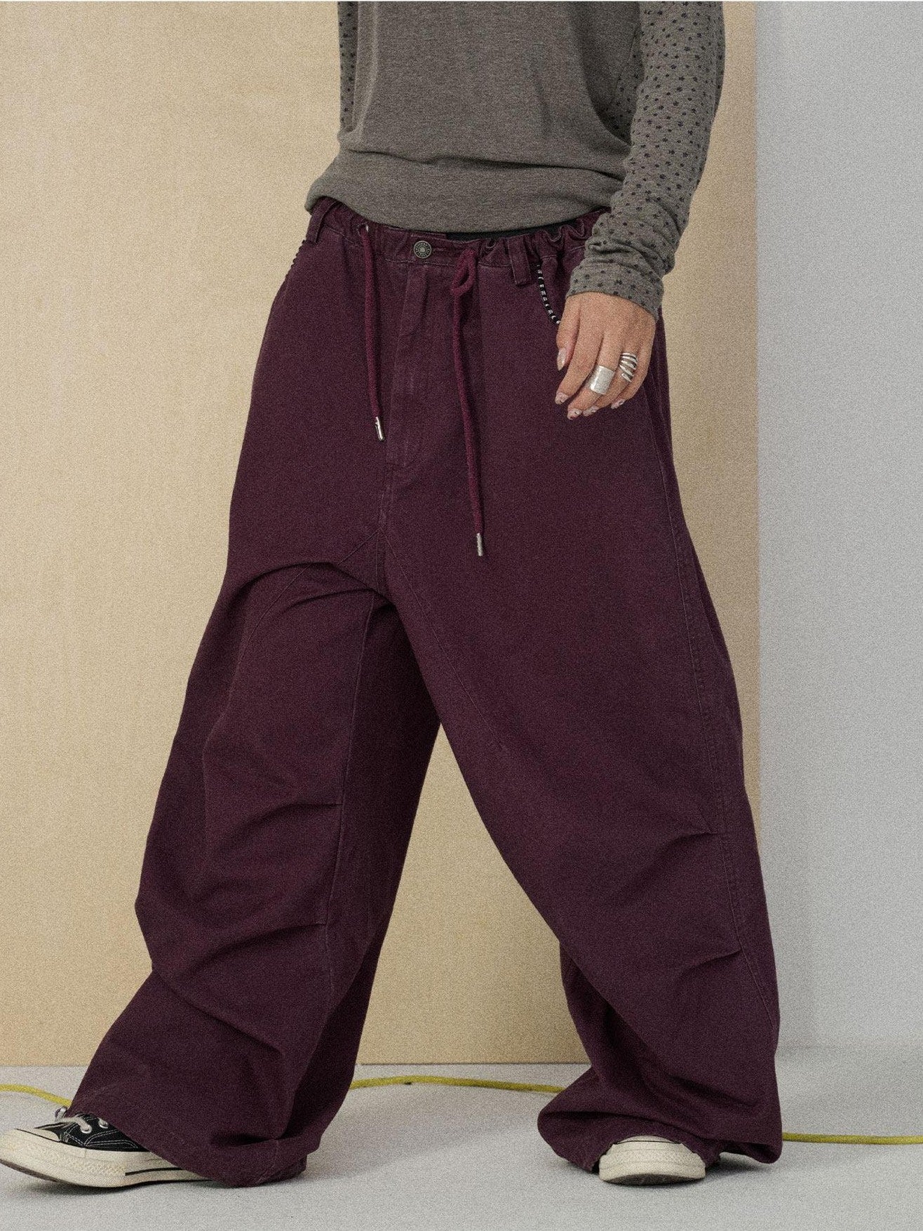 Achihara Floor Length Utility Letter Print Mid Rise Women'S Cotton Wide-Leg Pants