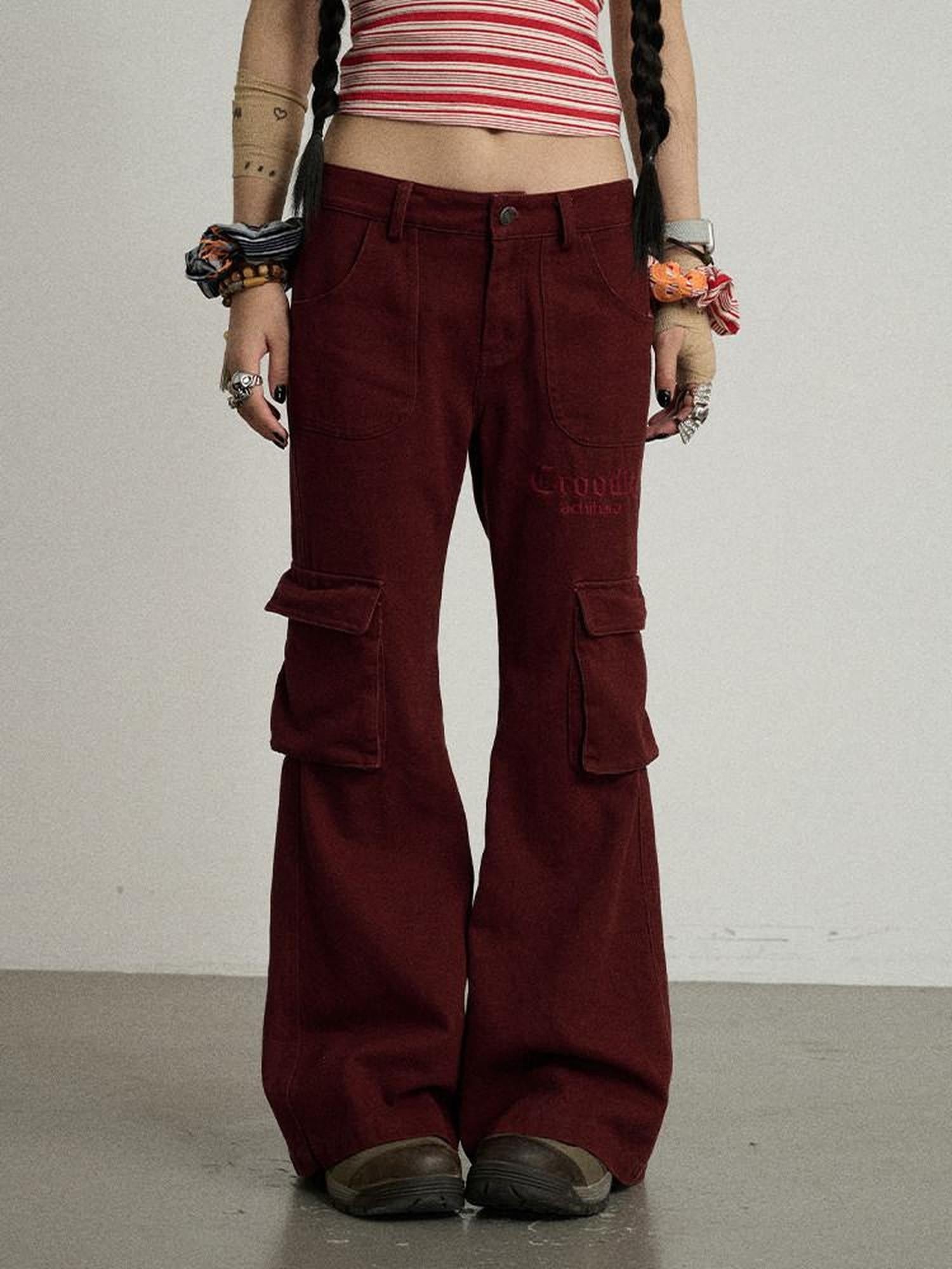 Achihara Floor Sweeping Wide Leg Pockets Zip Fly Women'S 100 Percent Cotton Cargo Pants