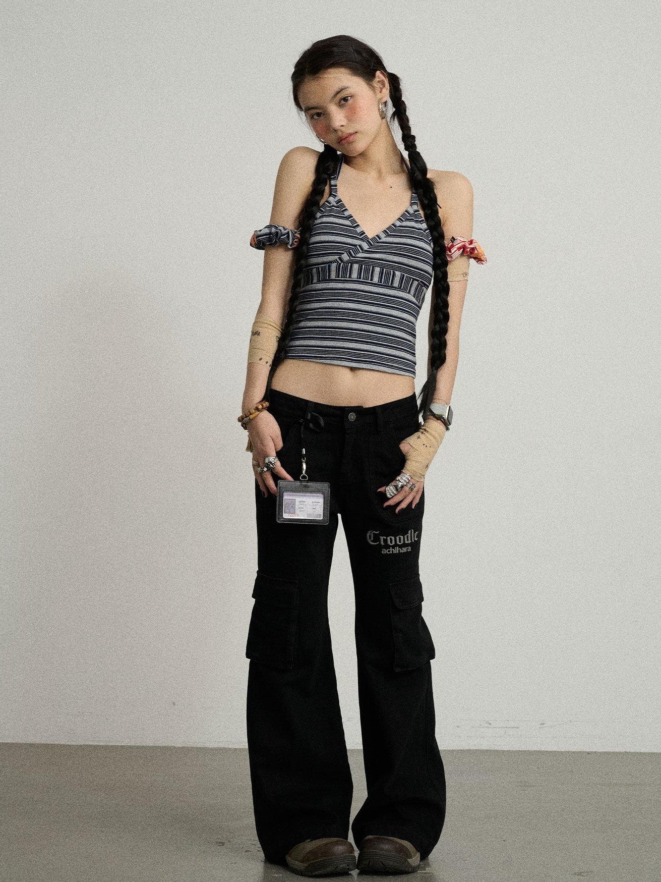 Achihara Floor Sweeping Wide Leg Pockets Zip Fly Women'S 100 Percent Cotton Cargo Pants