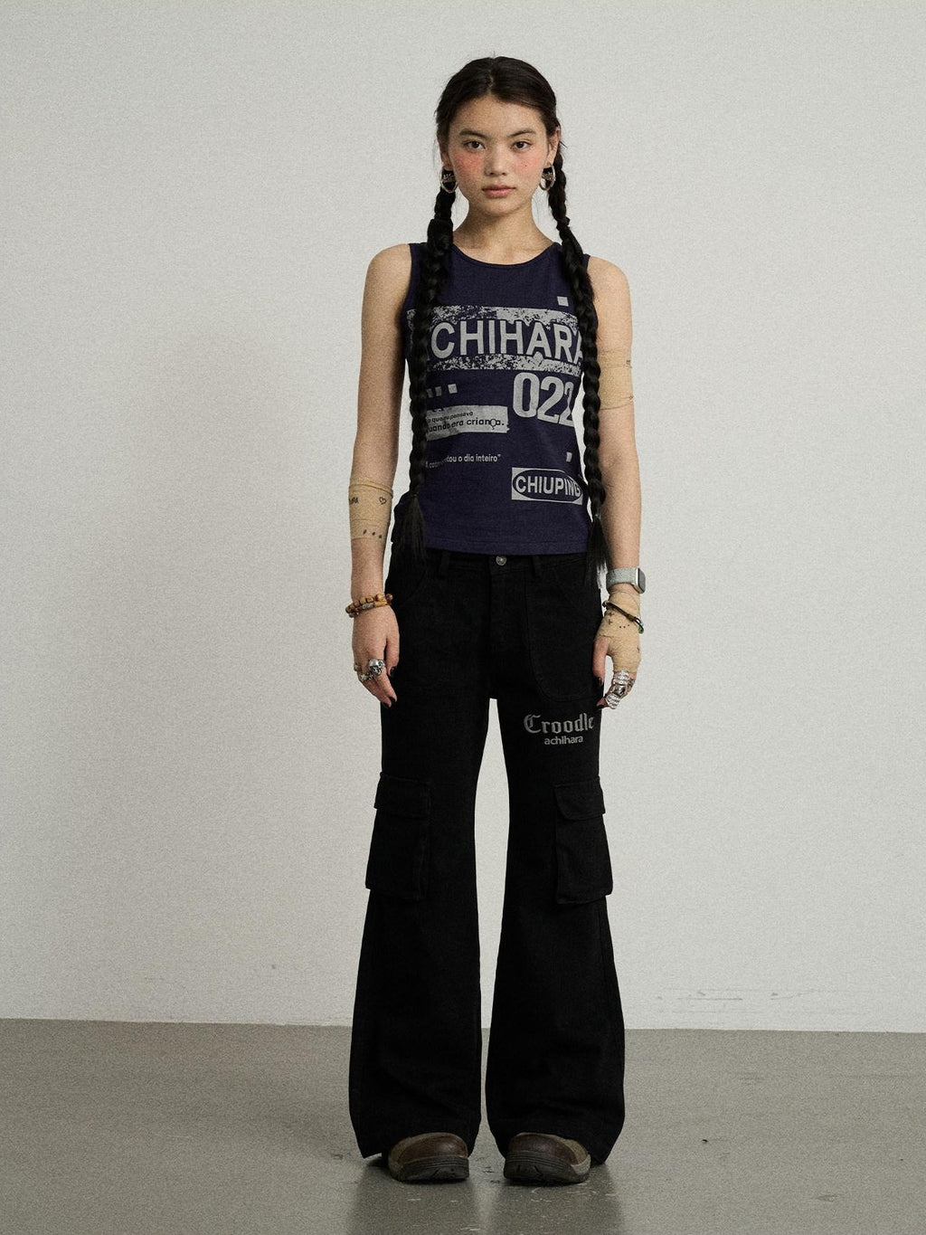 Achihara Floor Sweeping Wide Leg Pockets Zip Fly Women'S 100 Percent Cotton Cargo Pants